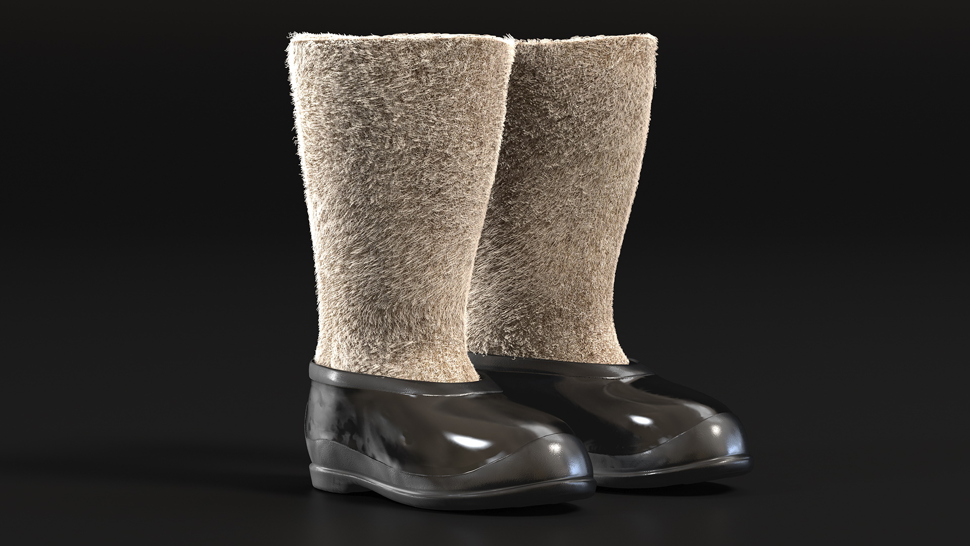 3D Traditional Felt Boots with Galoshes Black Fur