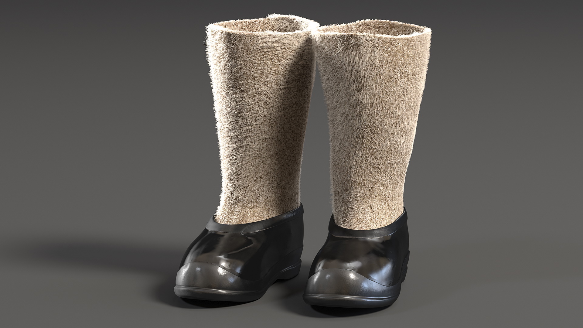 3D Traditional Felt Boots with Galoshes Black Fur