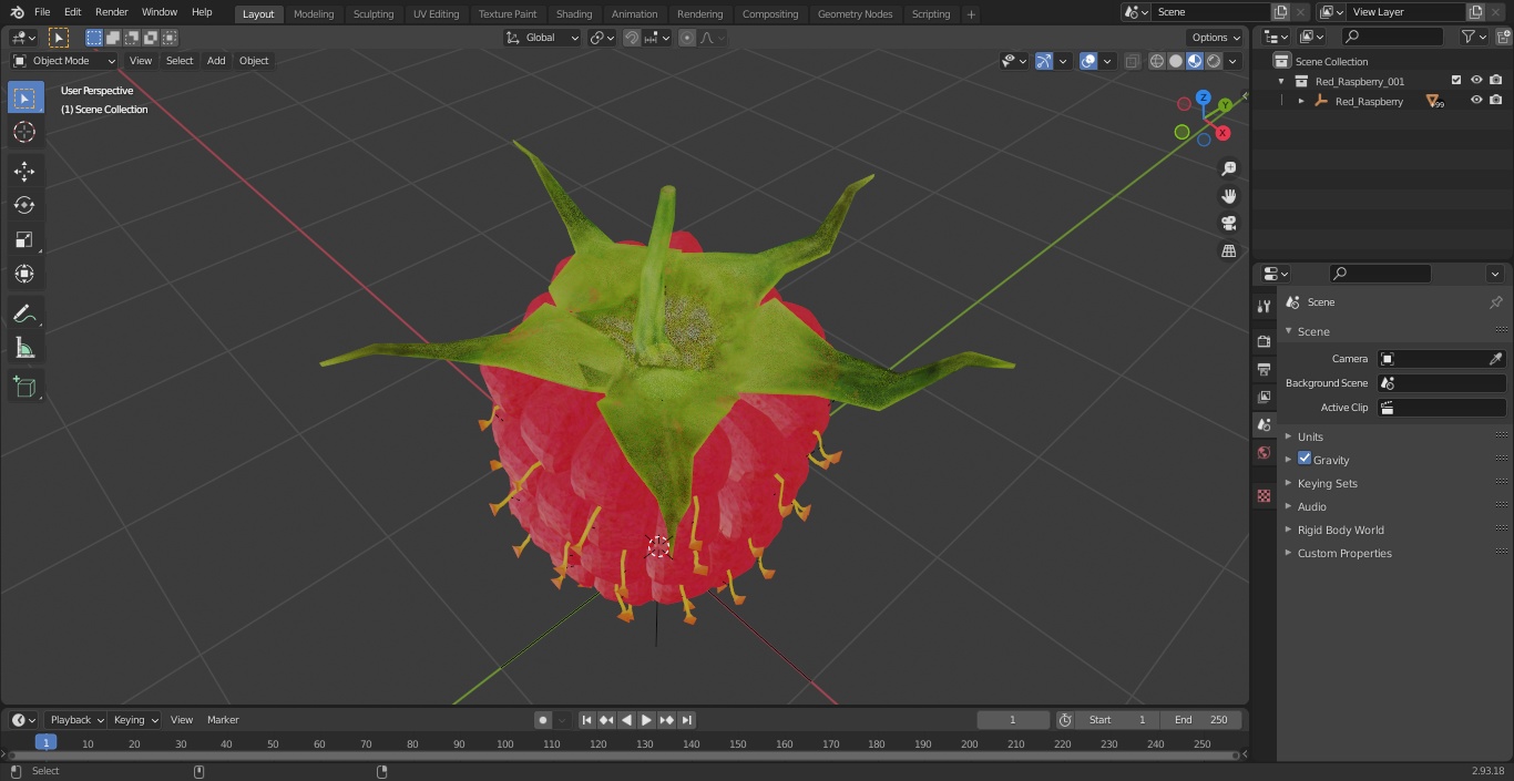 3D Red Raspberry model