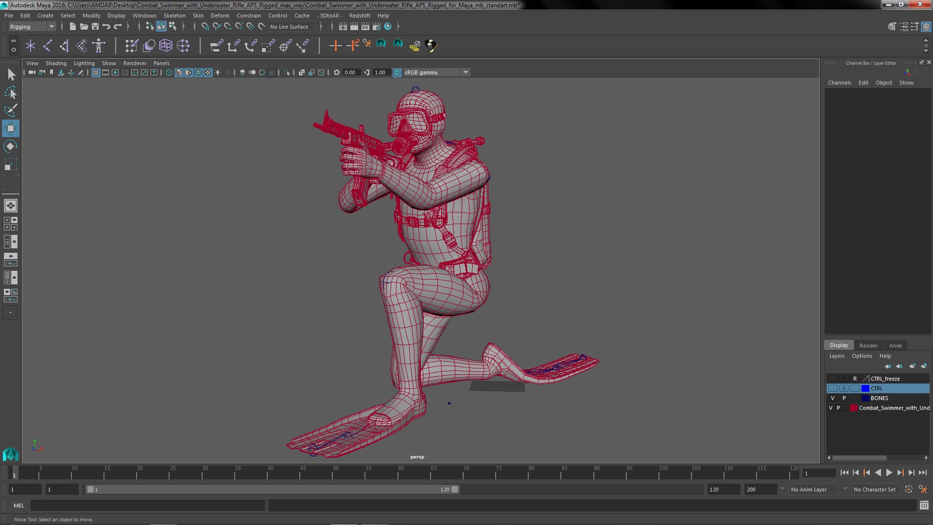 Combat Swimmer with Underwater Rifle APS Rigged 3D