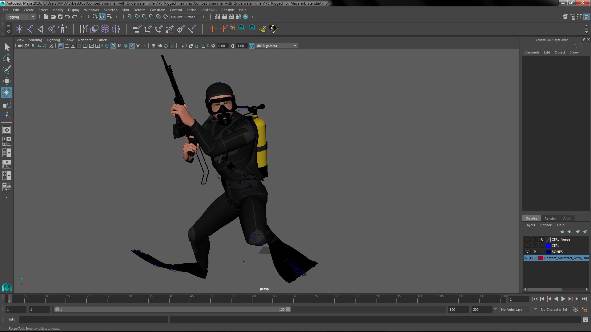 Combat Swimmer with Underwater Rifle APS Rigged 3D