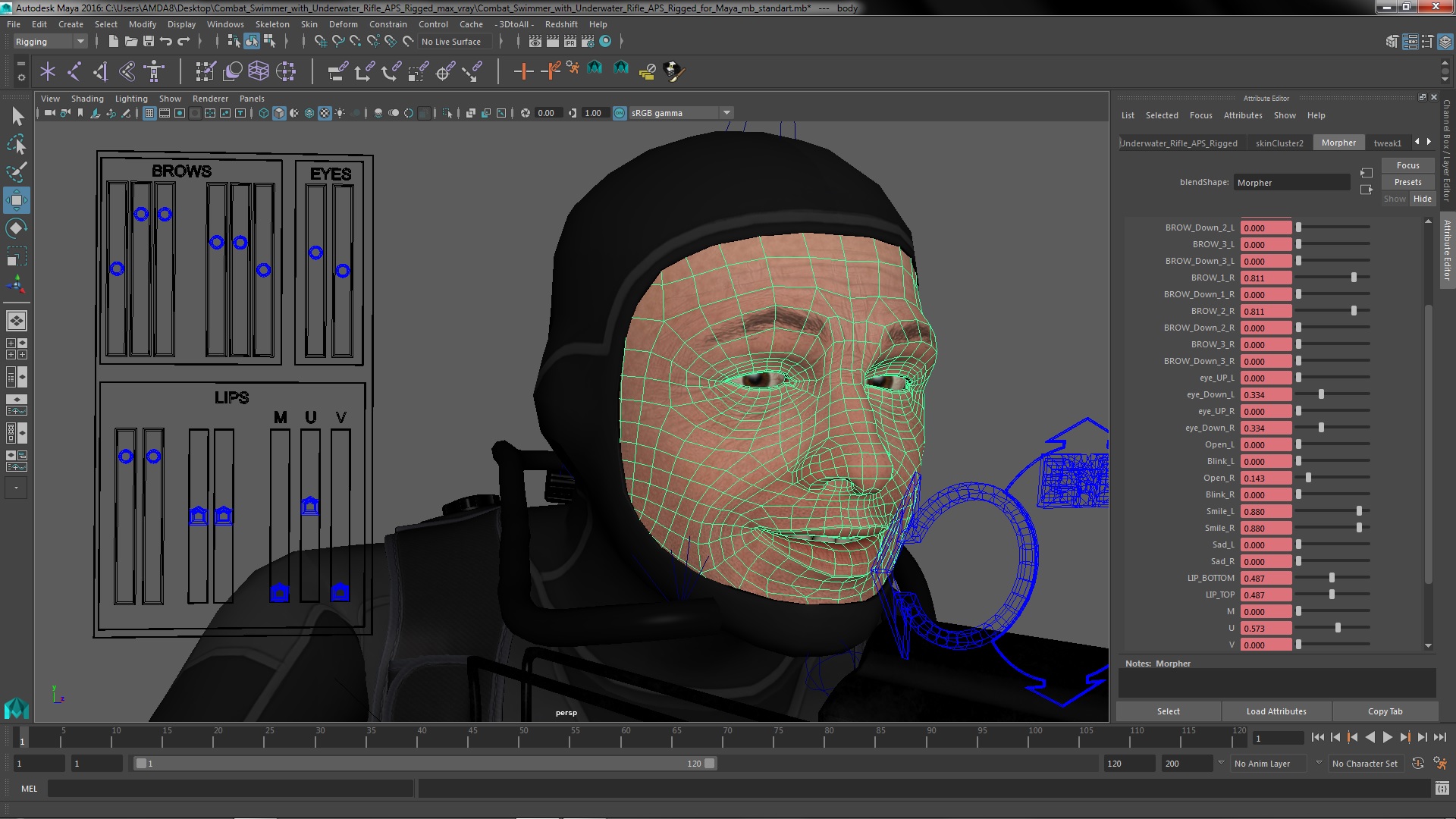 Combat Swimmer with Underwater Rifle APS Rigged 3D