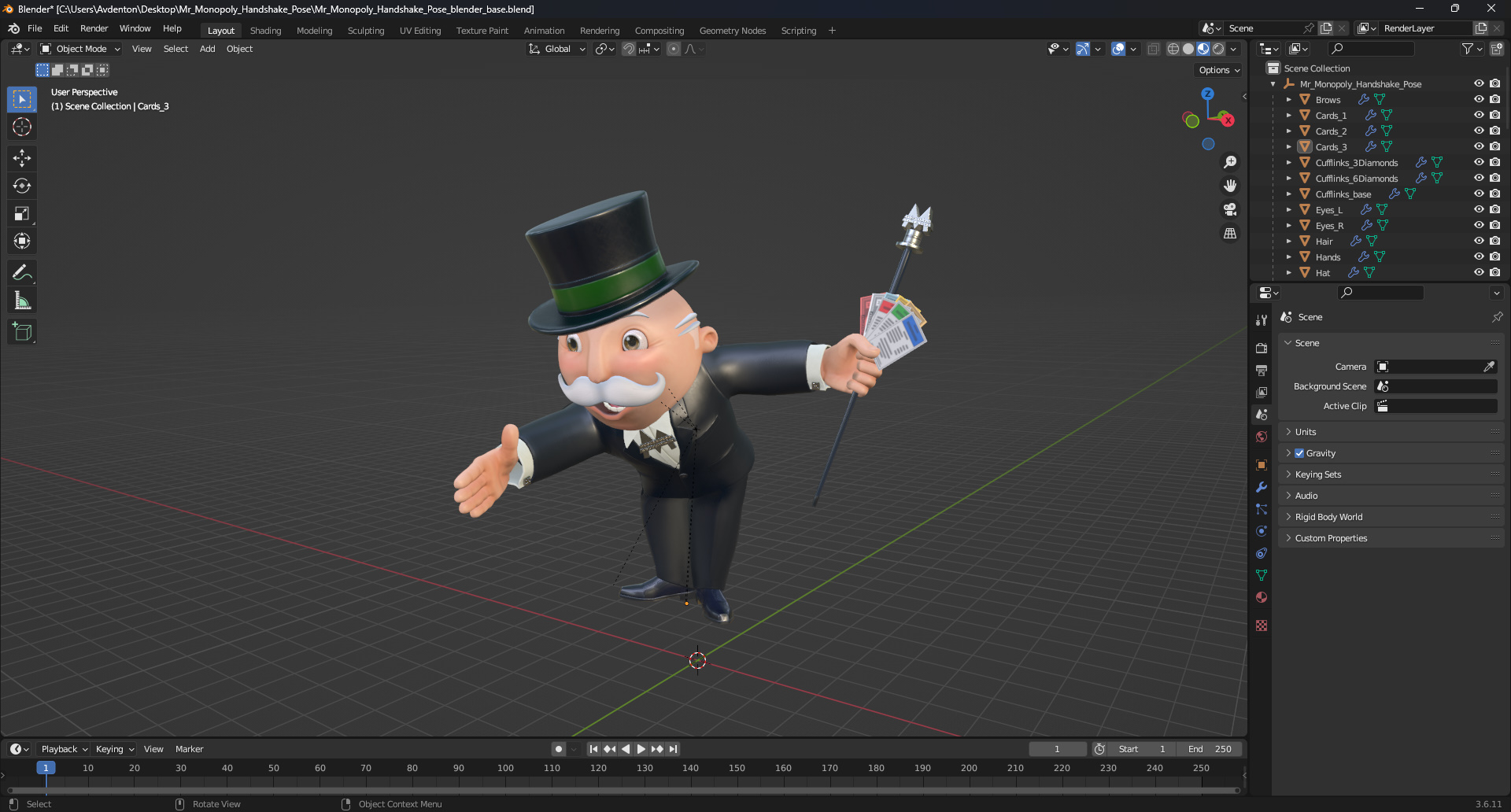 3D Mr Monopoly Handshake Pose