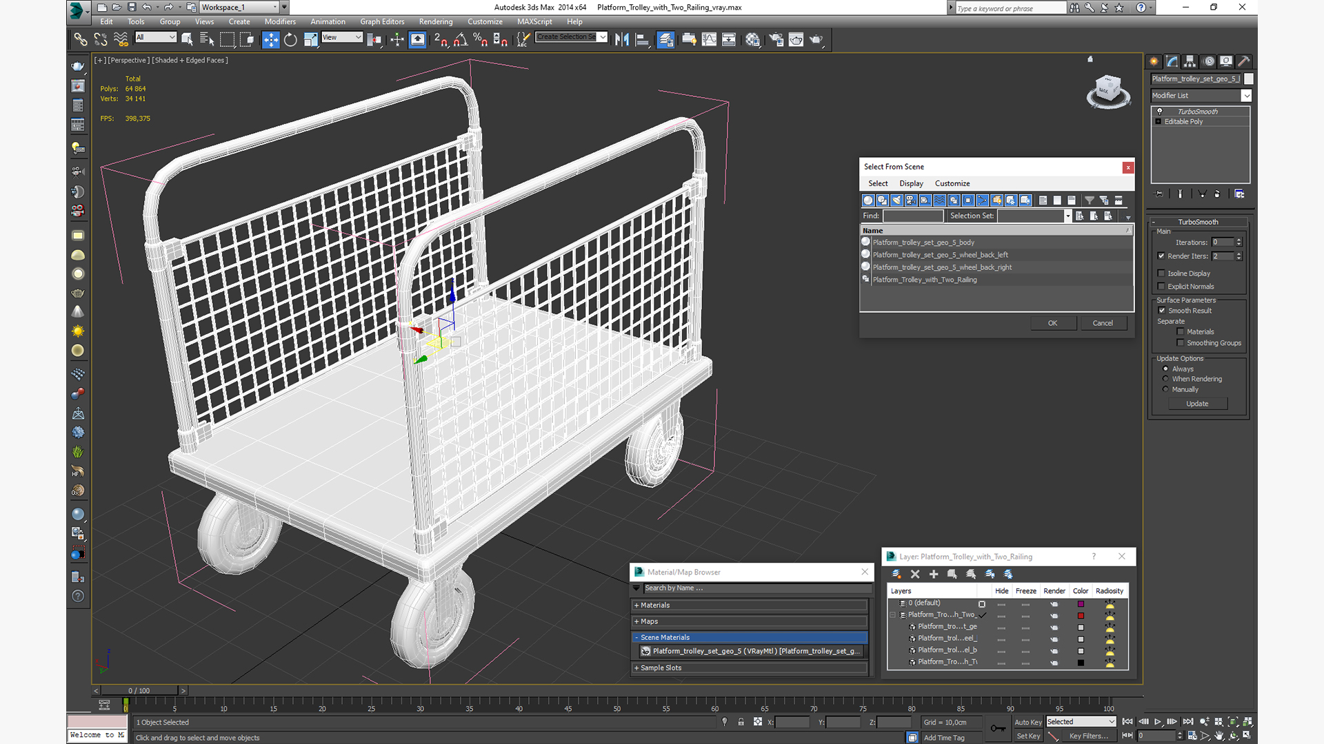 3D Platform Trolley with Two Railing model