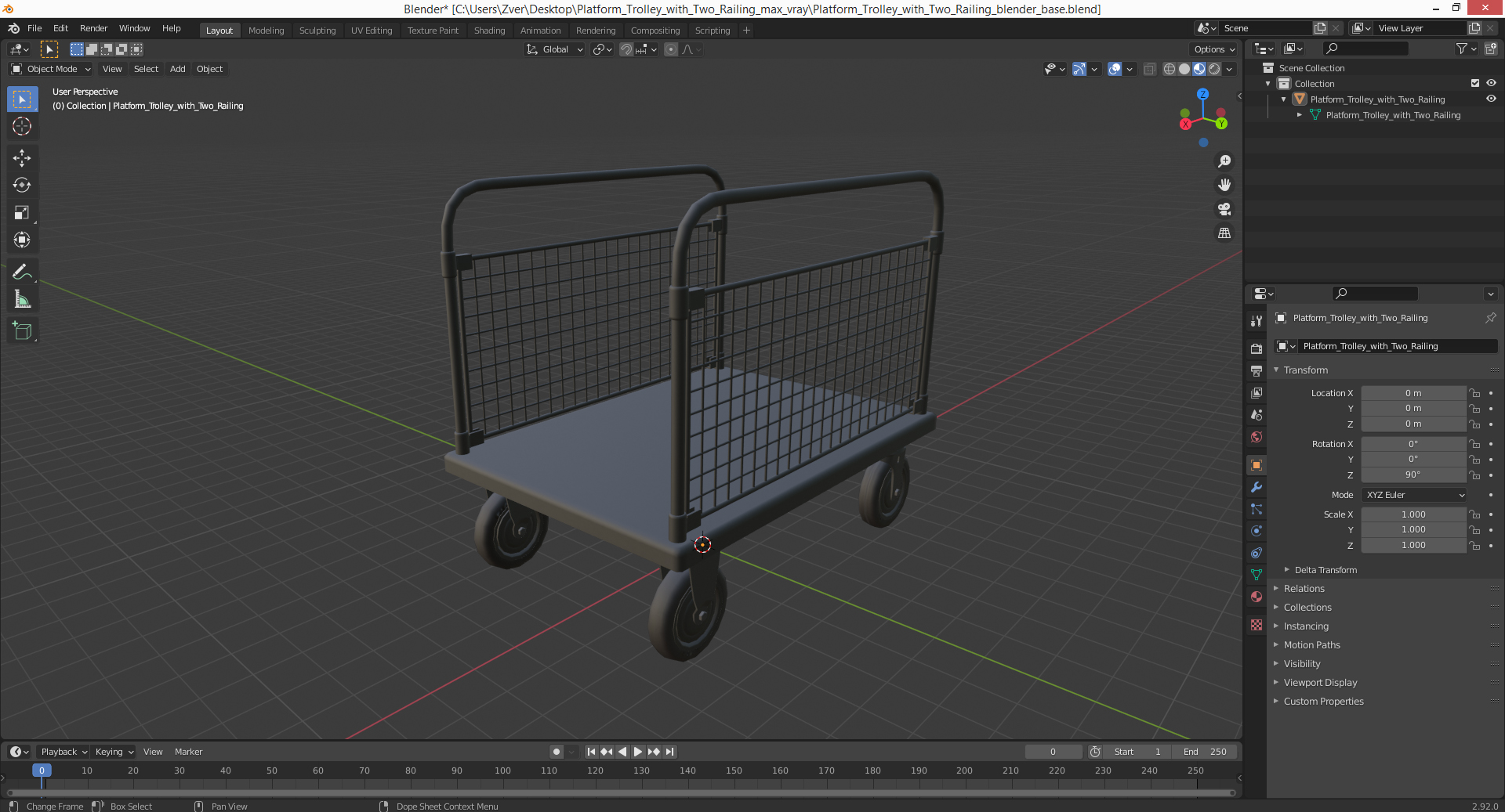 3D Platform Trolley with Two Railing model