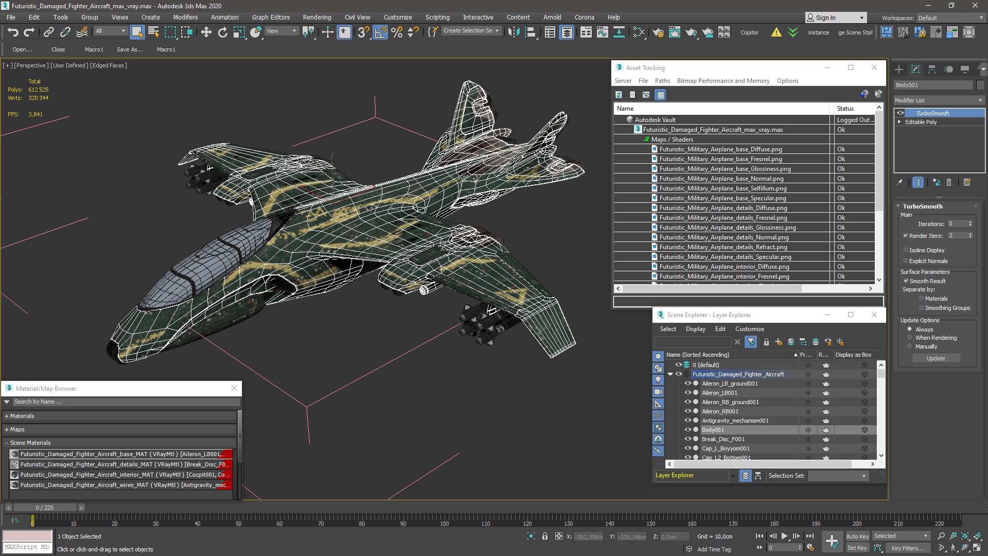 3D model Futuristic Damaged Fighter Aircraft