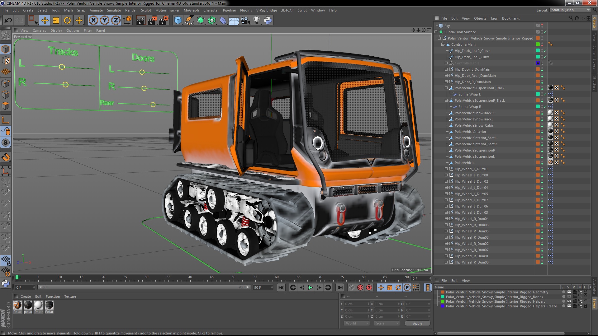 Polar Venturi Vehicle Snowy Simple Interior Rigged for Cinema 4D 3D model
