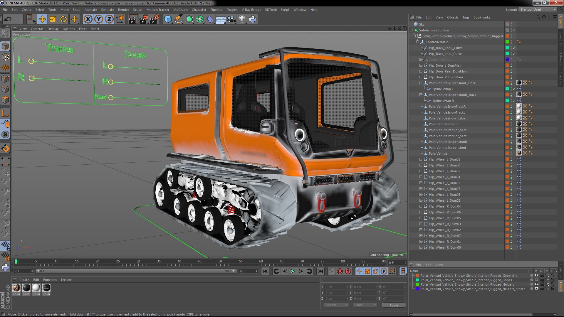 Polar Venturi Vehicle Snowy Simple Interior Rigged for Cinema 4D 3D model