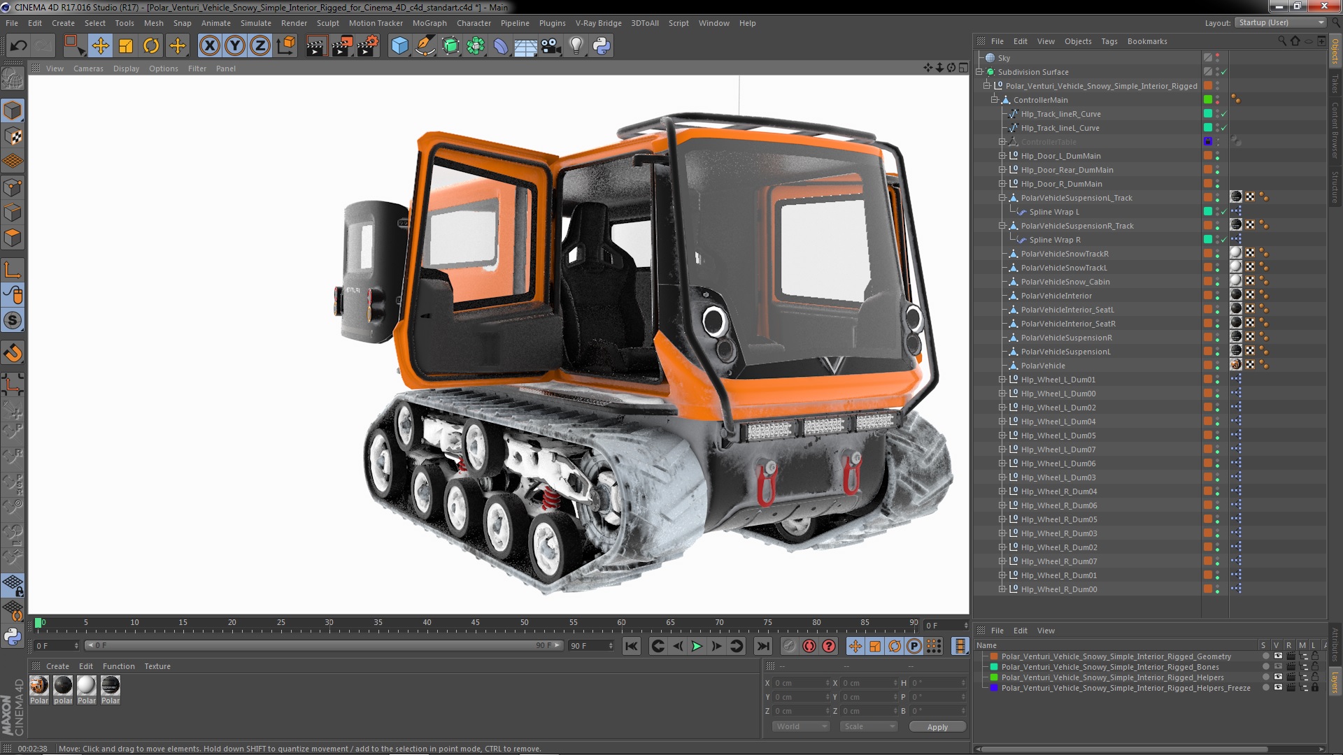 Polar Venturi Vehicle Snowy Simple Interior Rigged for Cinema 4D 3D model