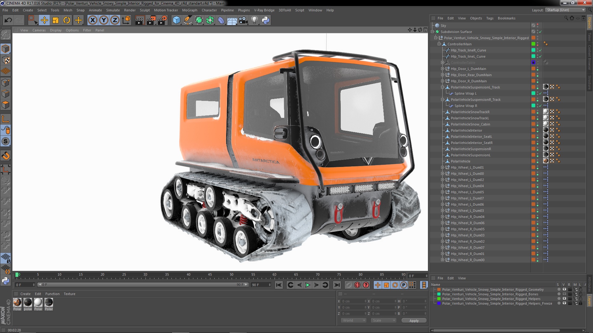Polar Venturi Vehicle Snowy Simple Interior Rigged for Cinema 4D 3D model