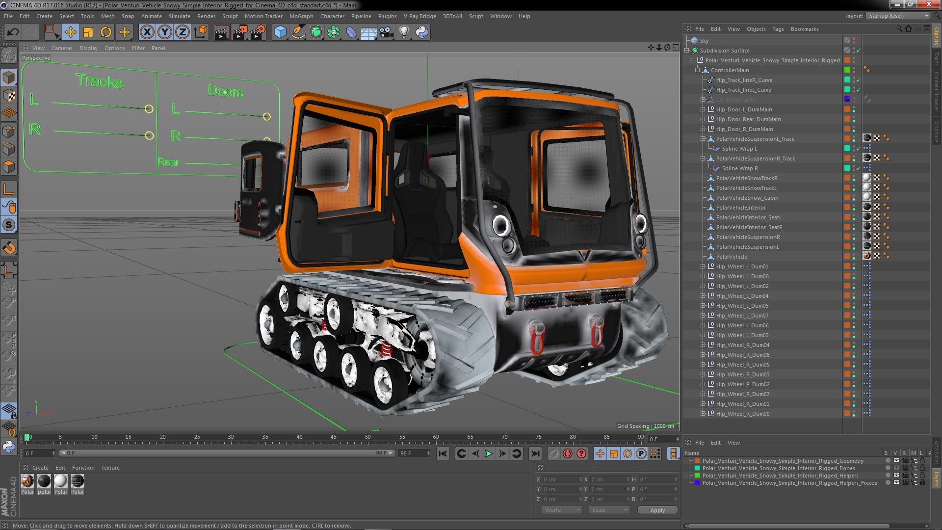 Polar Venturi Vehicle Snowy Simple Interior Rigged for Cinema 4D 3D model