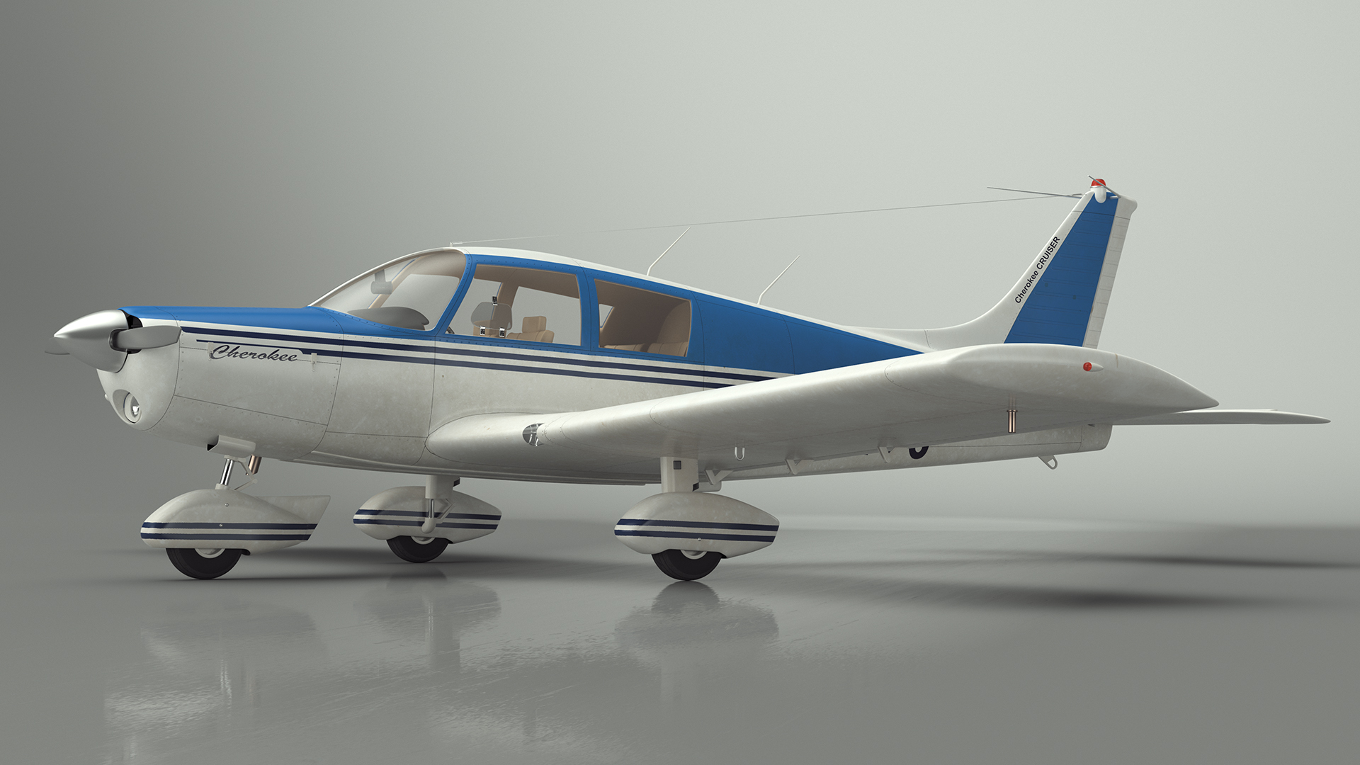 3D model Piper PA-28 Cherokee Single Engine Airplane Rigged