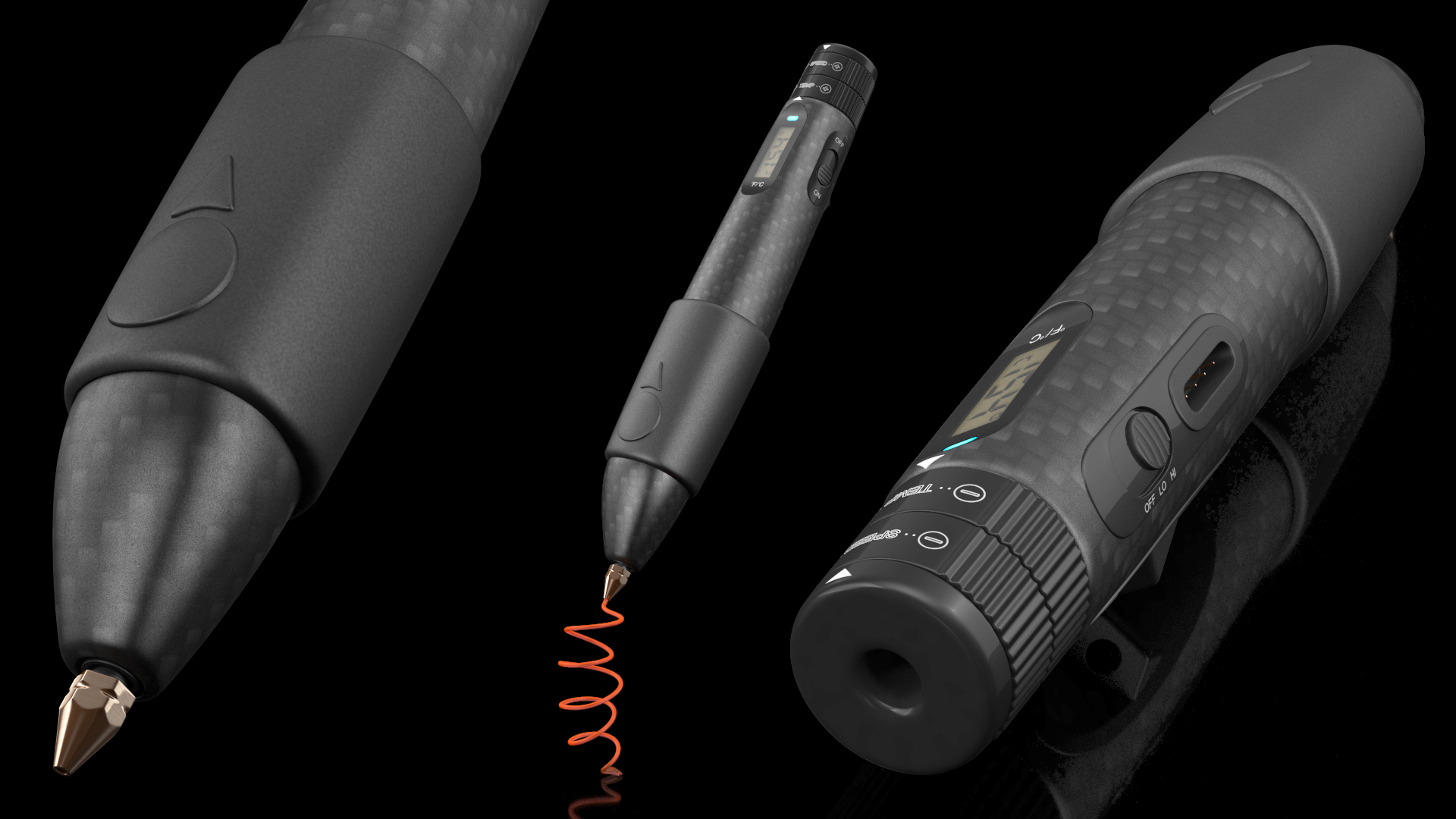 3D Printing Pen Black Extrudes Spiral 3D
