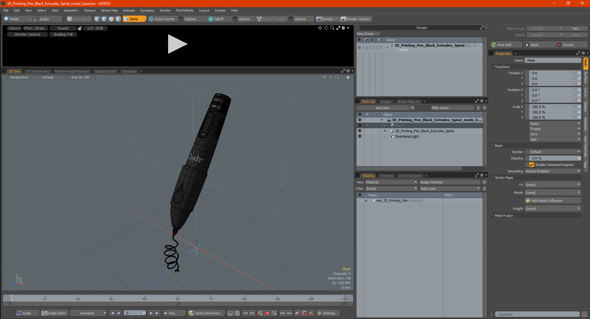 3D Printing Pen Black Extrudes Spiral 3D