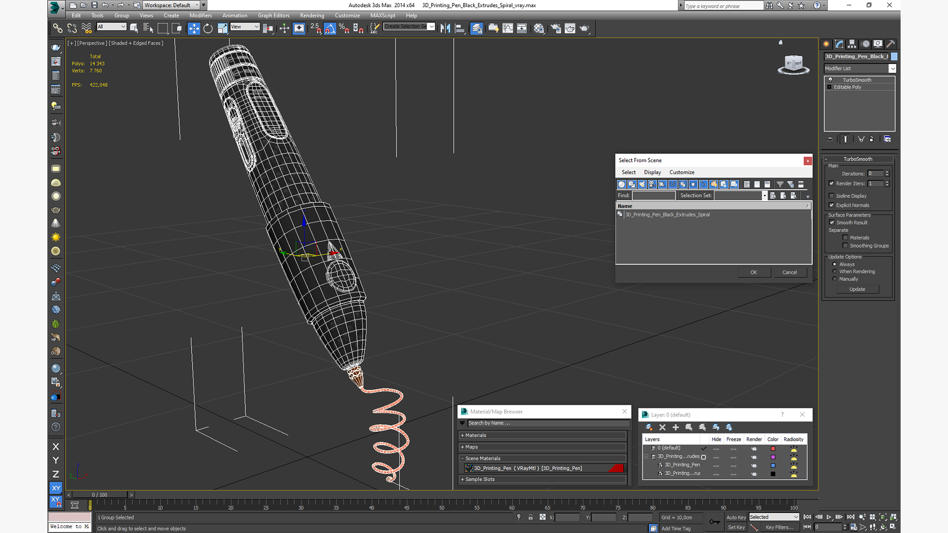 3D Printing Pen Black Extrudes Spiral 3D