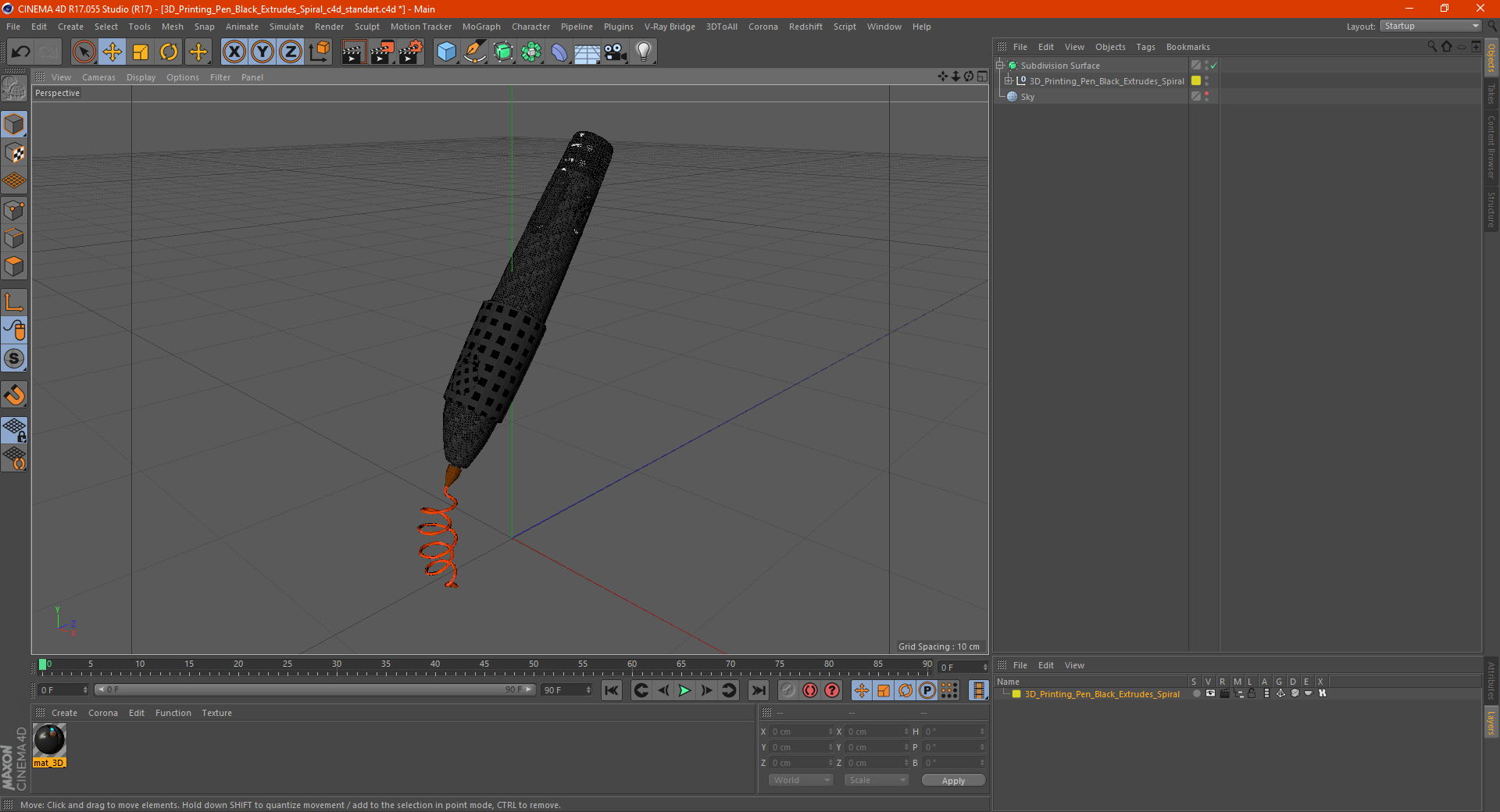 3D Printing Pen Black Extrudes Spiral 3D