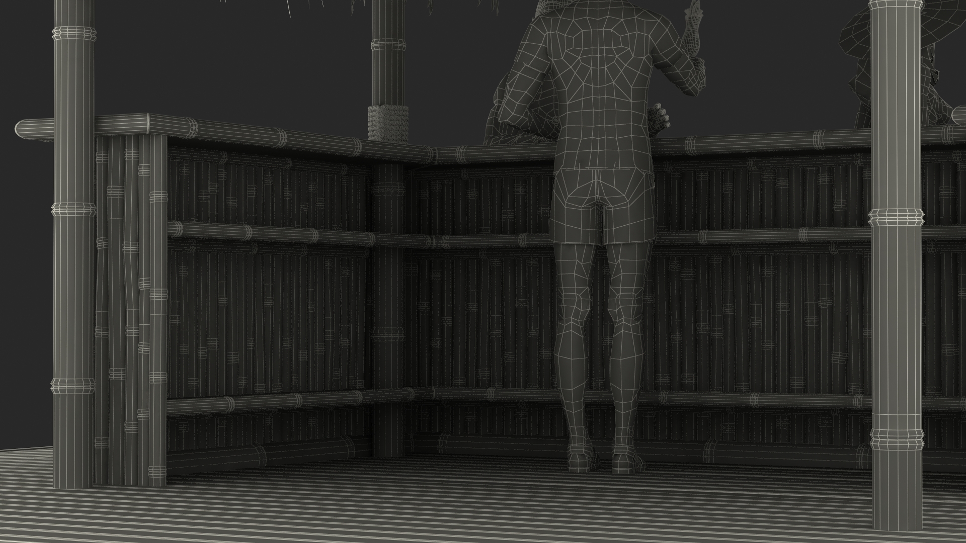 Barman and People at Tiki Bar 3D model