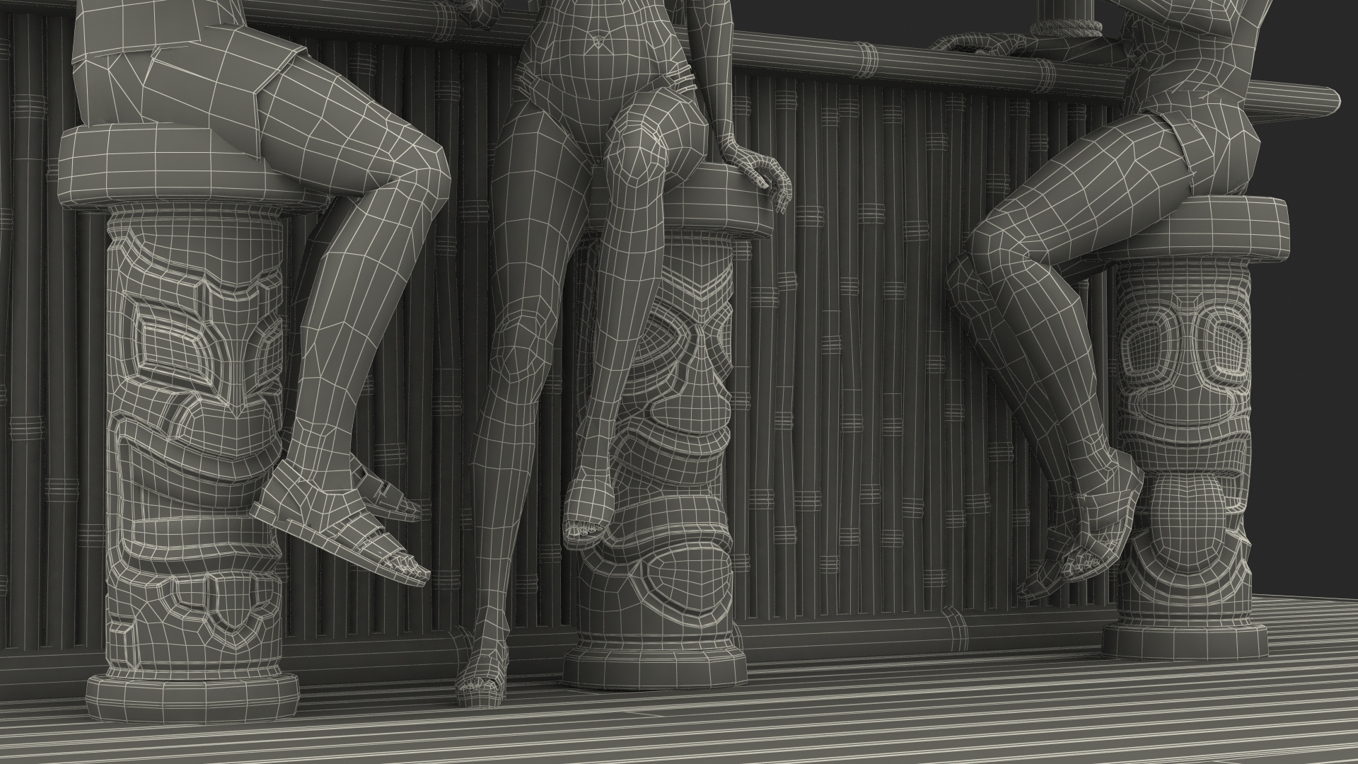 Barman and People at Tiki Bar 3D model