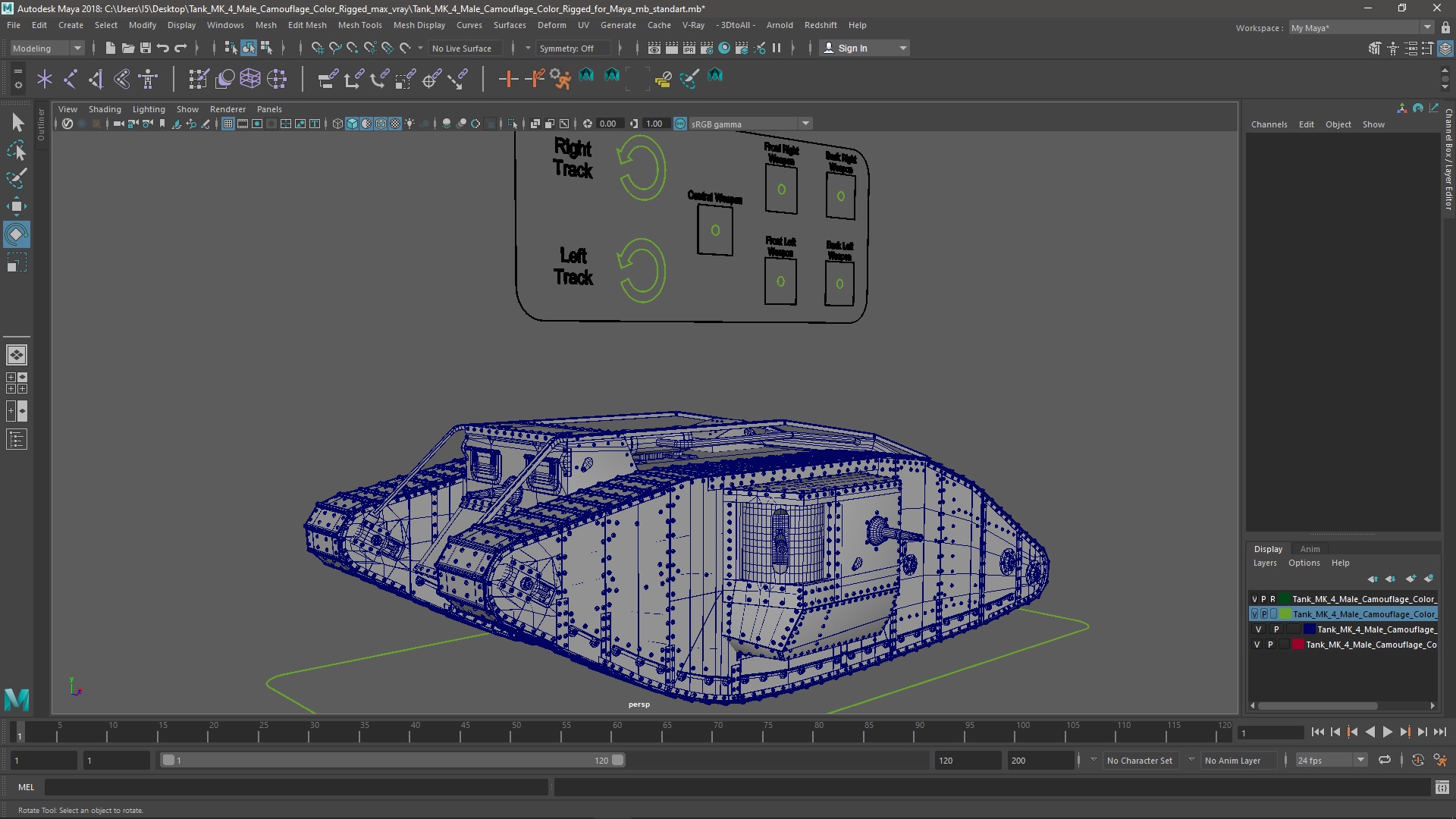 Tank MK 4 Male Camouflage Color Rigged for Maya 3D