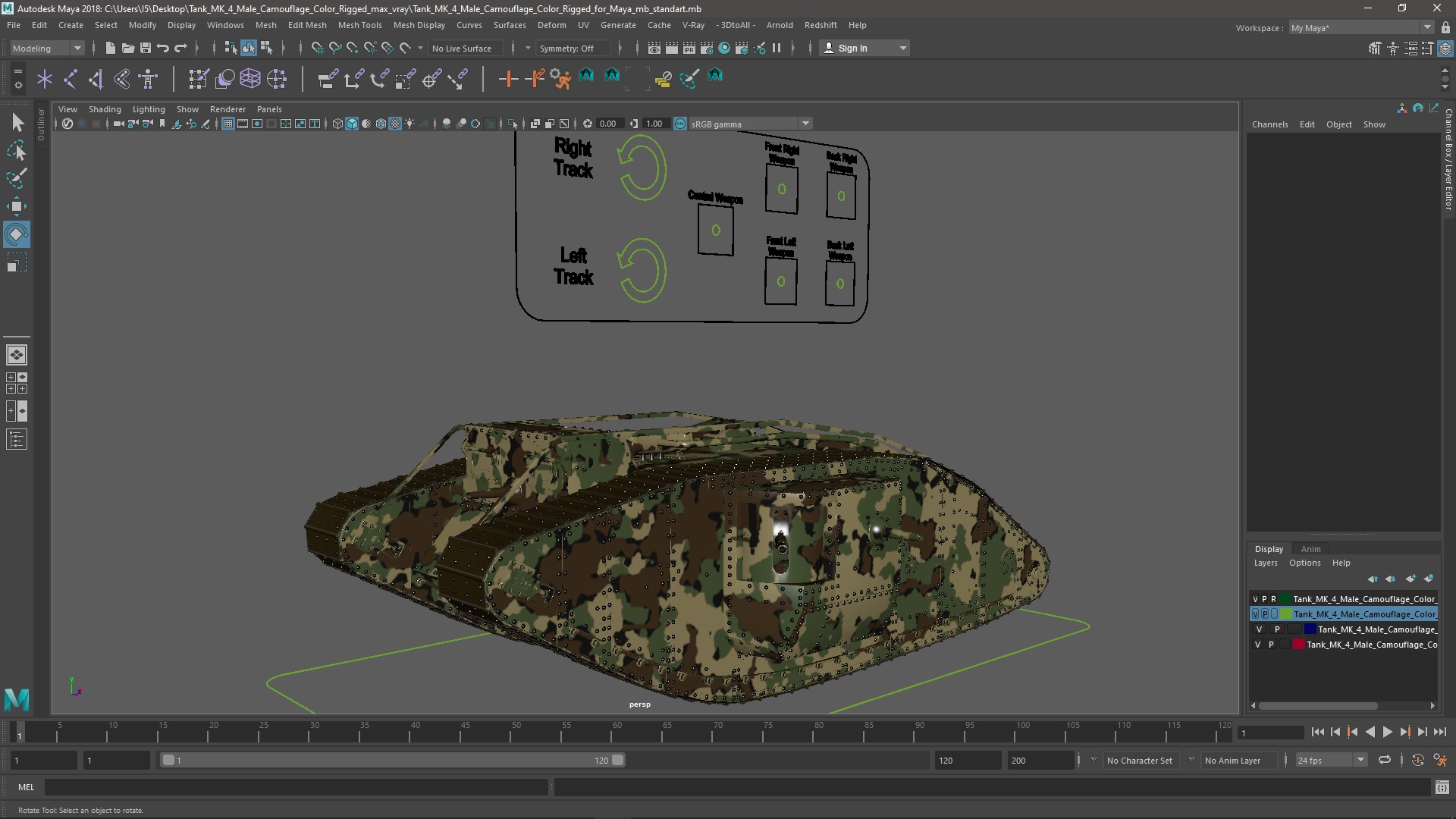 Tank MK 4 Male Camouflage Color Rigged for Maya 3D