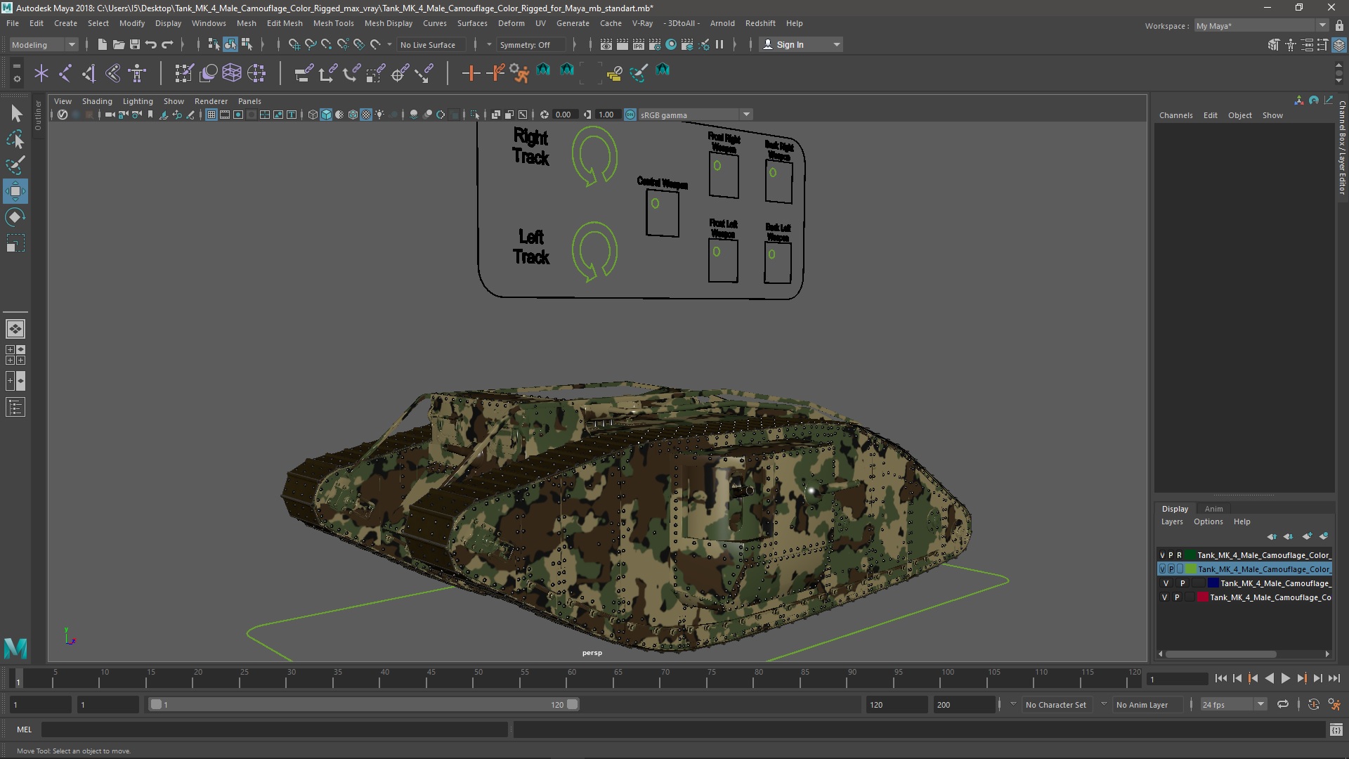 Tank MK 4 Male Camouflage Color Rigged for Maya 3D