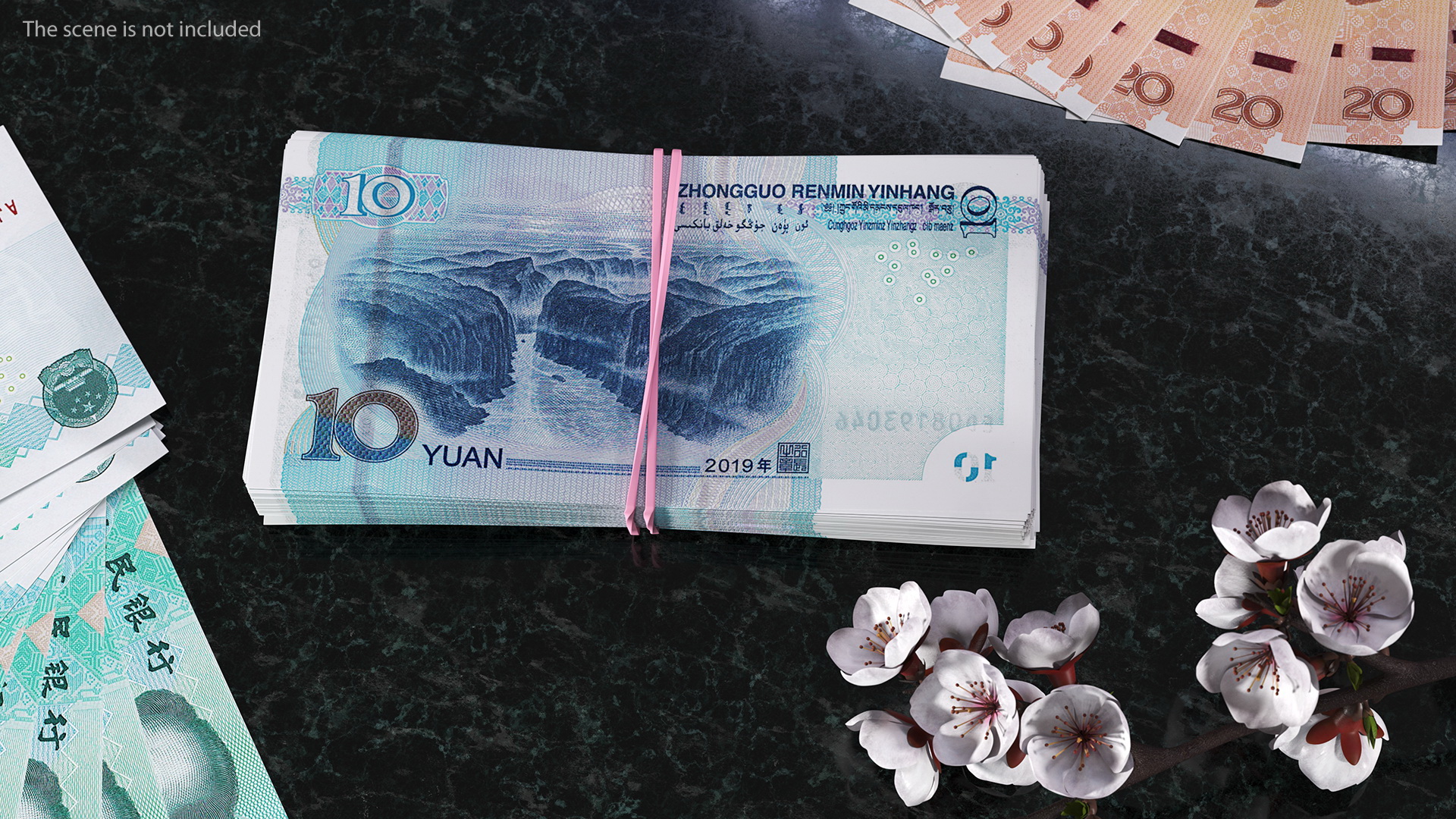 Stack of Chinese 10 Yuan 2019 Banknotes 3D model