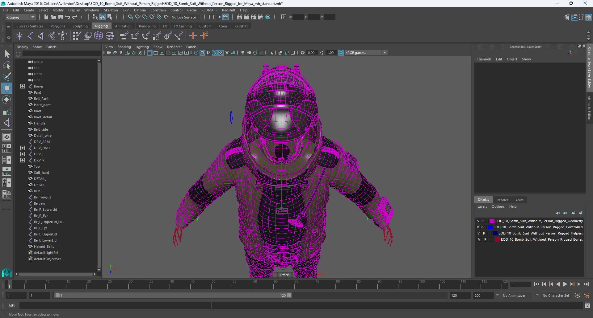 EOD 10 Bomb Suit Without Person Rigged for Maya 3D