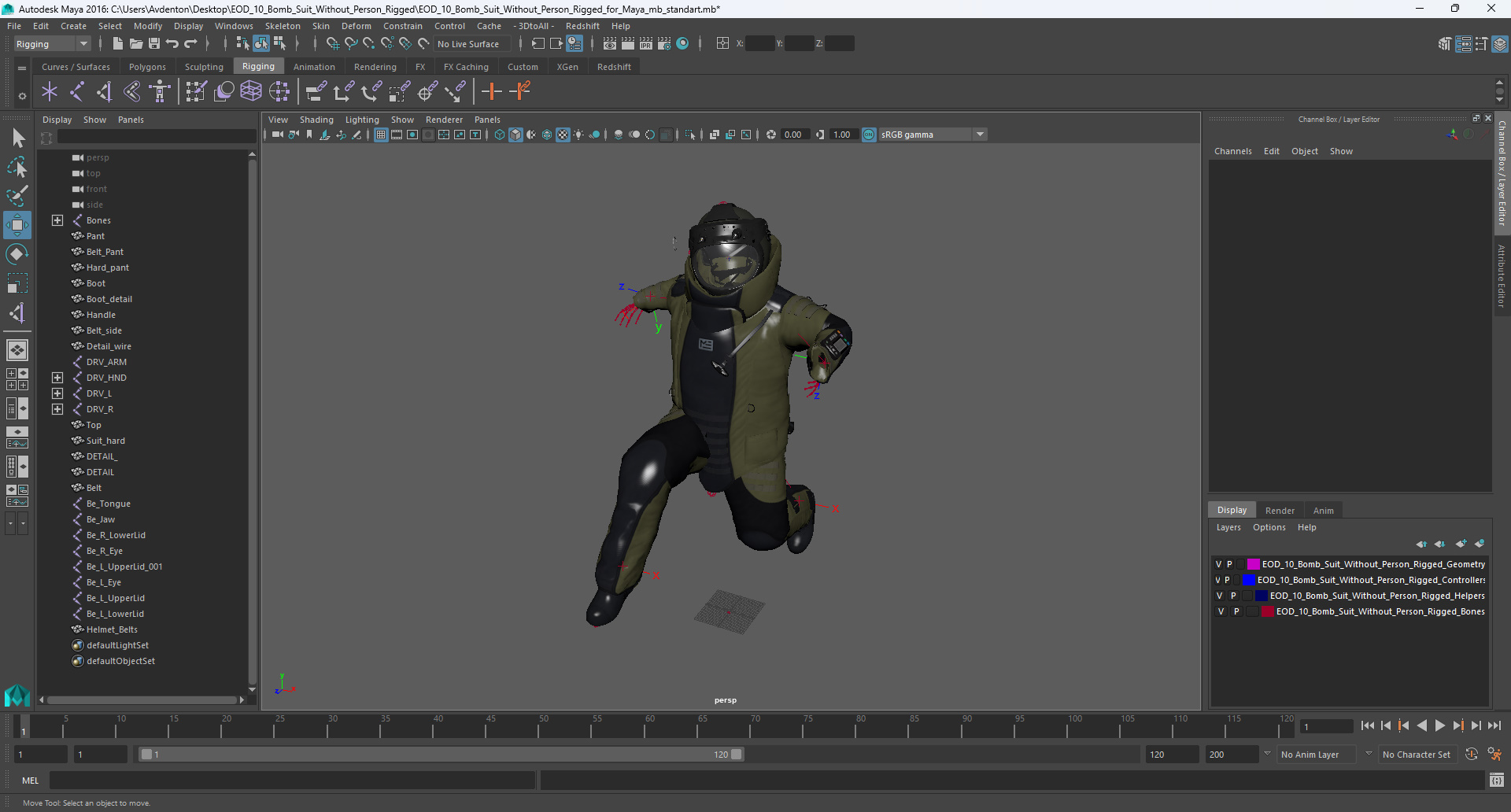 EOD 10 Bomb Suit Without Person Rigged for Maya 3D