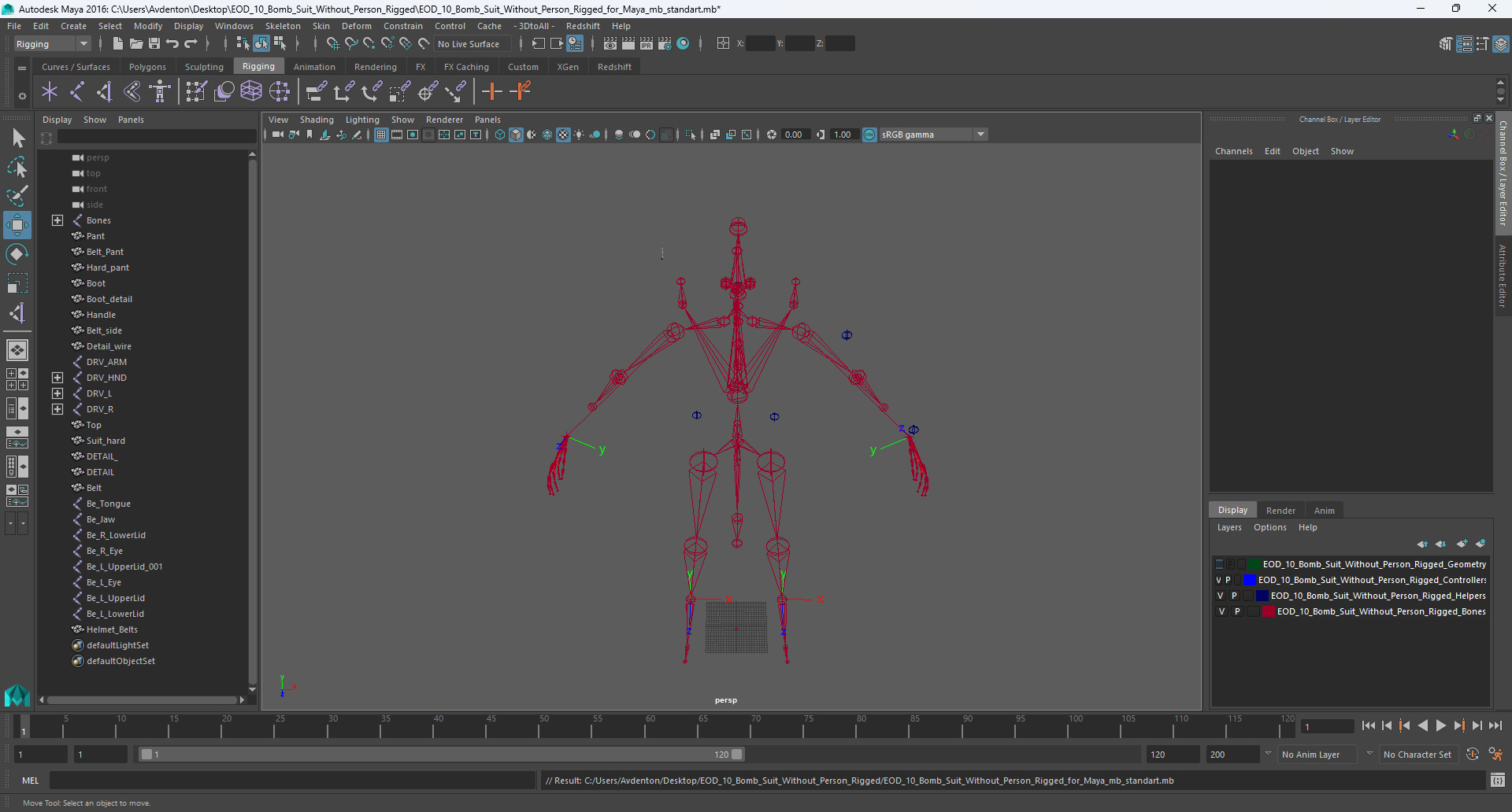 EOD 10 Bomb Suit Without Person Rigged for Maya 3D
