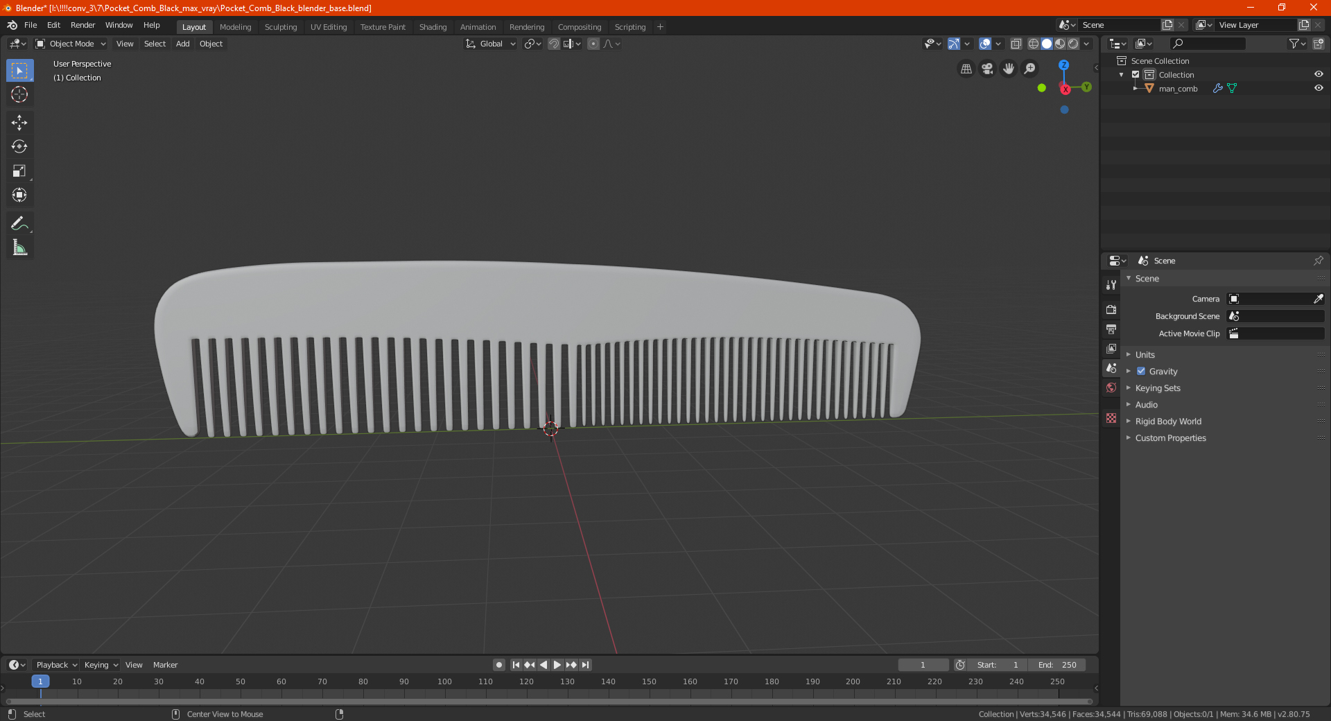 Pocket Comb Brown 3D