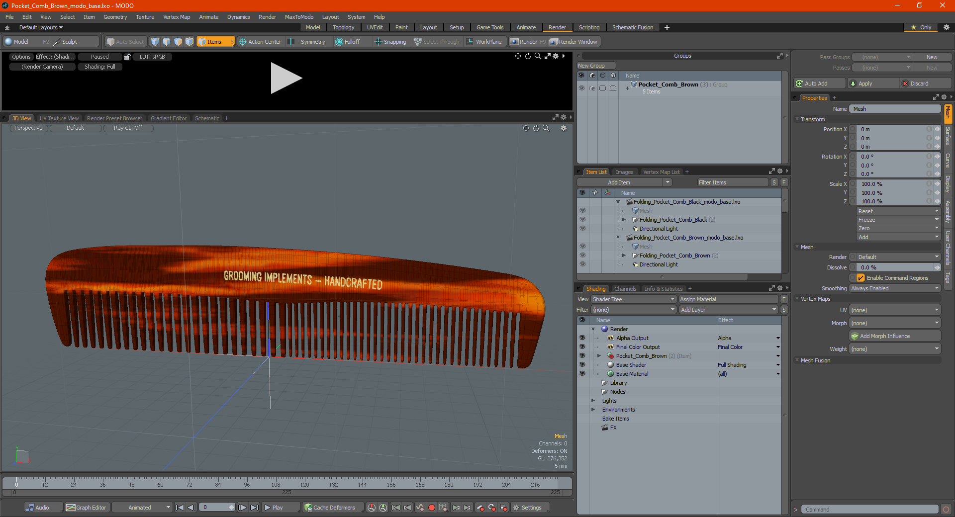 Pocket Comb Brown 3D