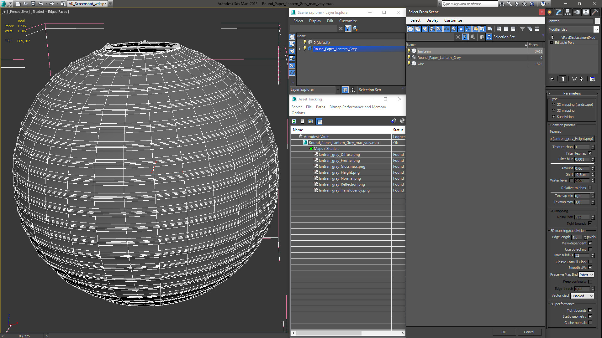 Round Paper Lantern Grey 3D model