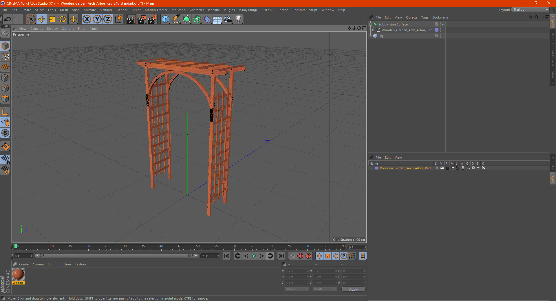 3D Wooden Garden Arch Arbor Red model