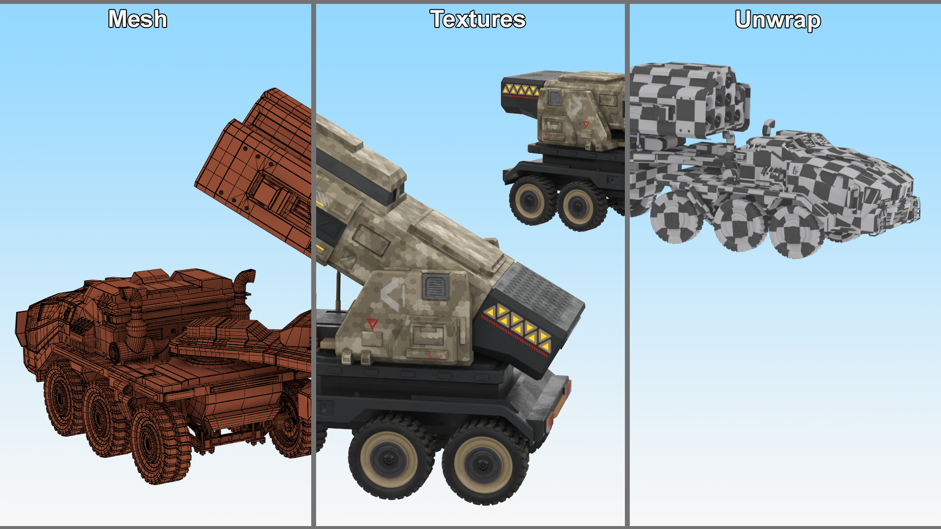 Military Sci Fi Rocket Launcher Truck 3D