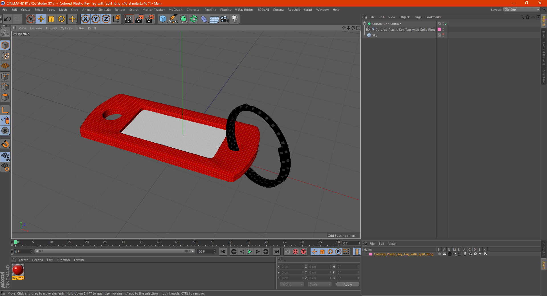 Colored Plastic Key Tag with Split Ring 3D model