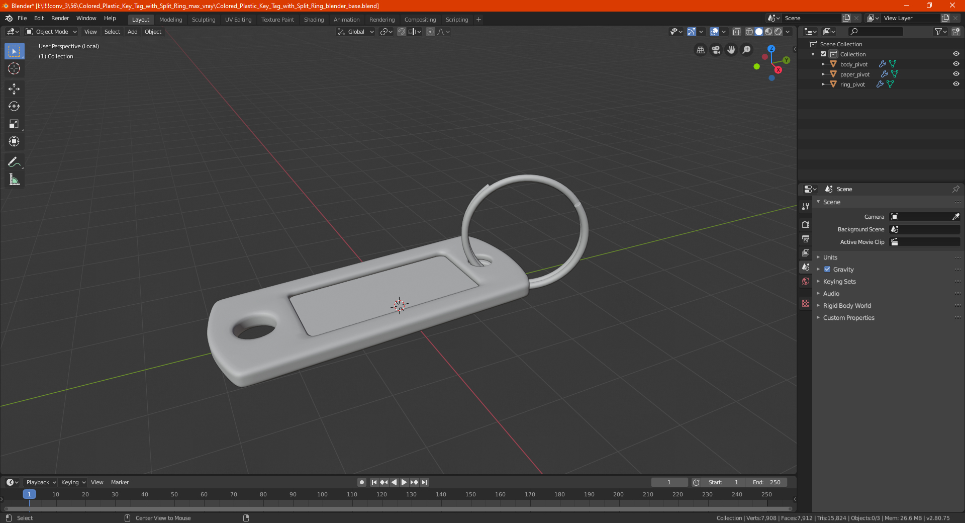Colored Plastic Key Tag with Split Ring 3D model