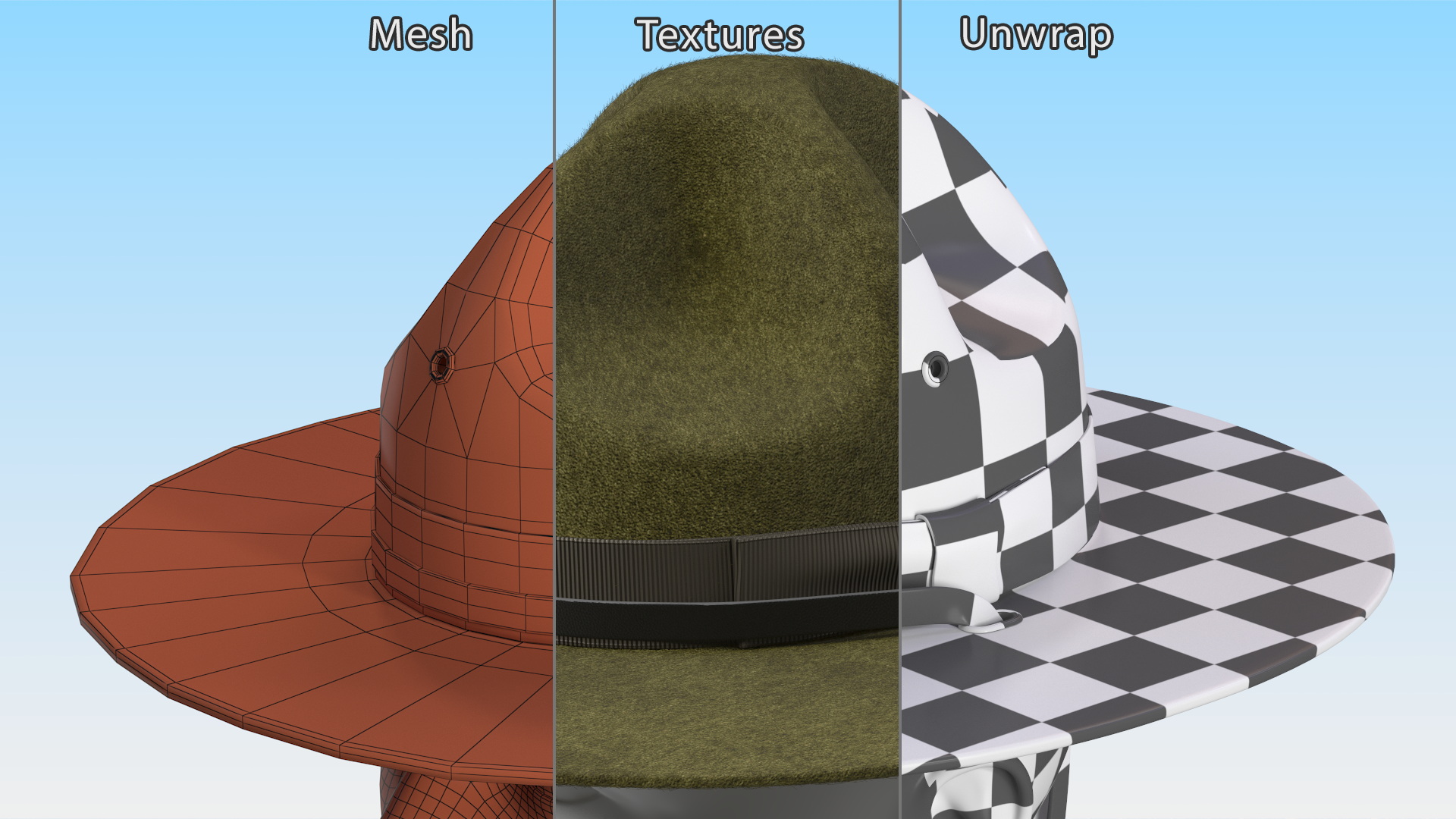 3D model Drill Sergeant Campaign Hat Green on Mannequin Fur