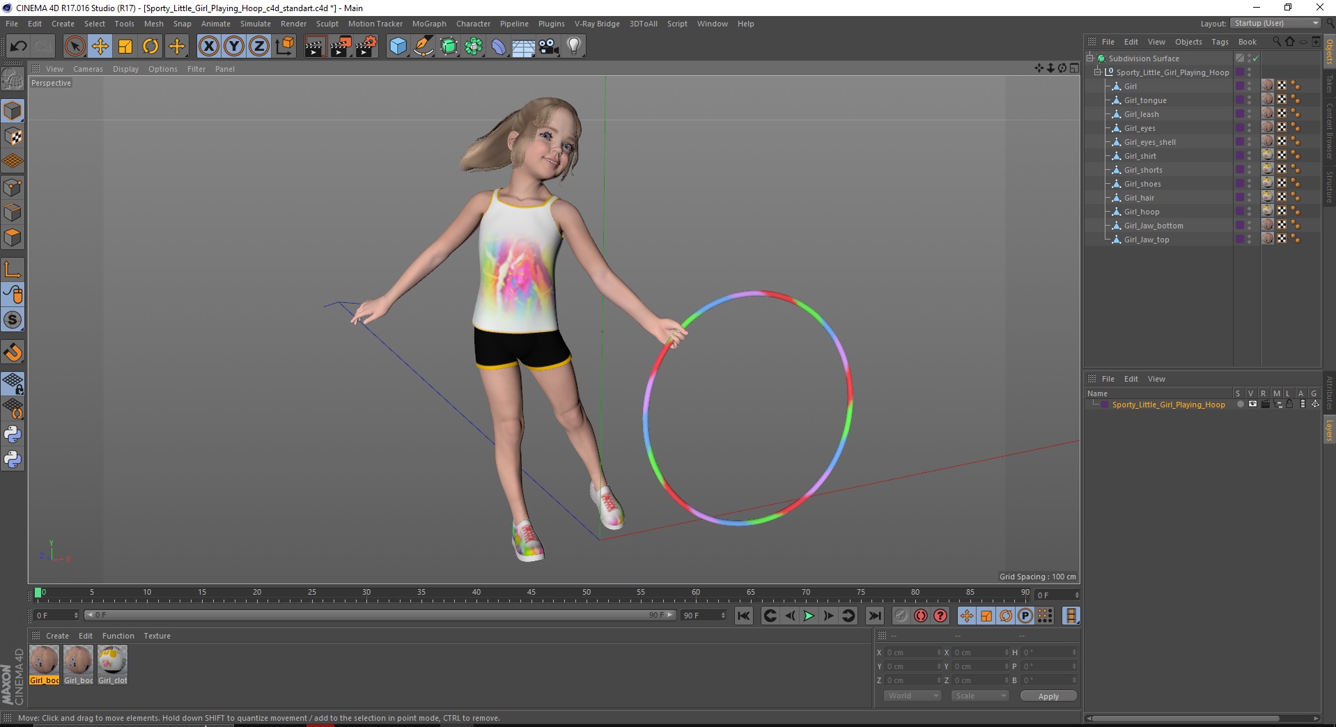 3D Sporty Little Girl Playing Hoop