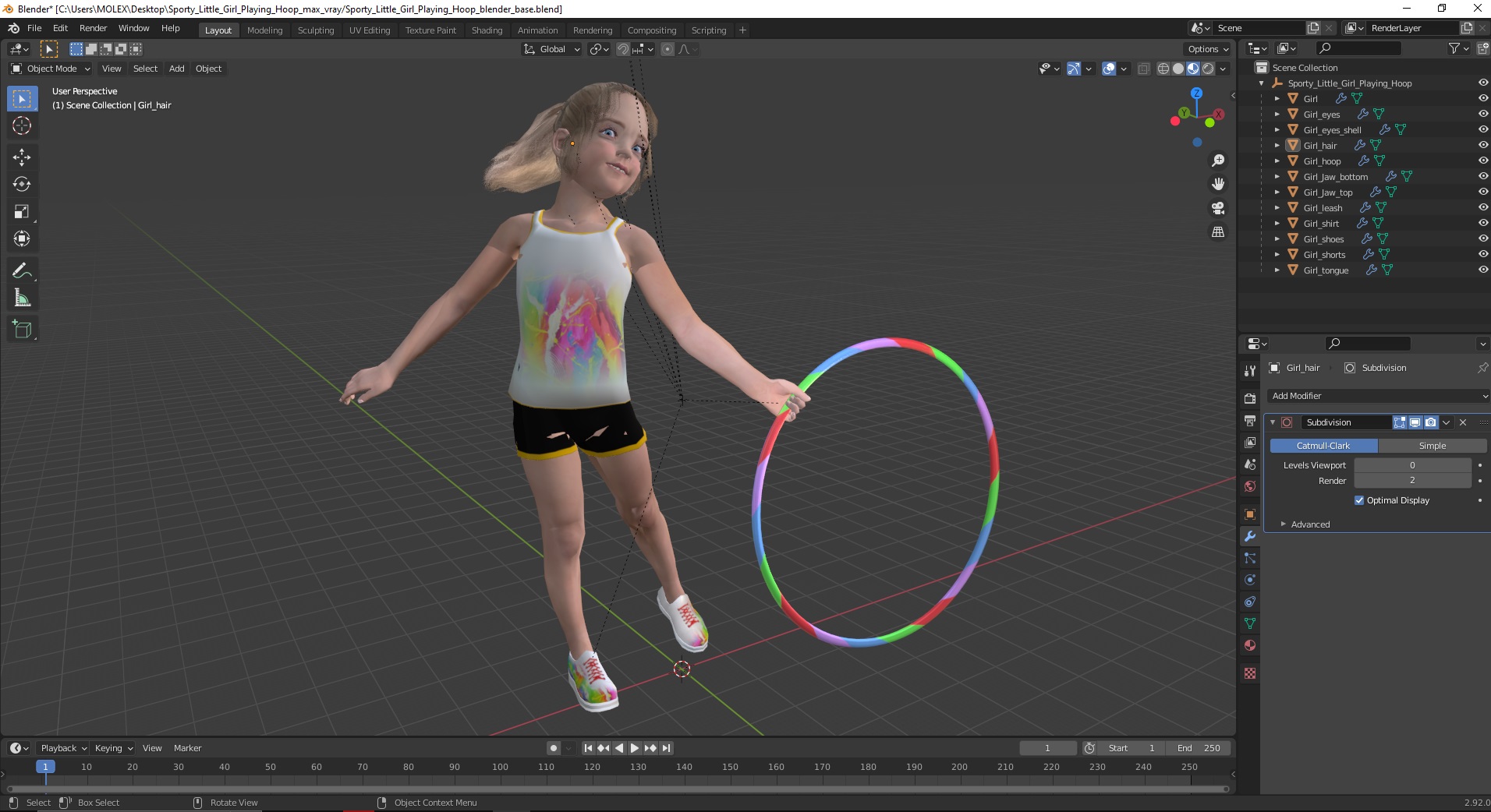 3D Sporty Little Girl Playing Hoop