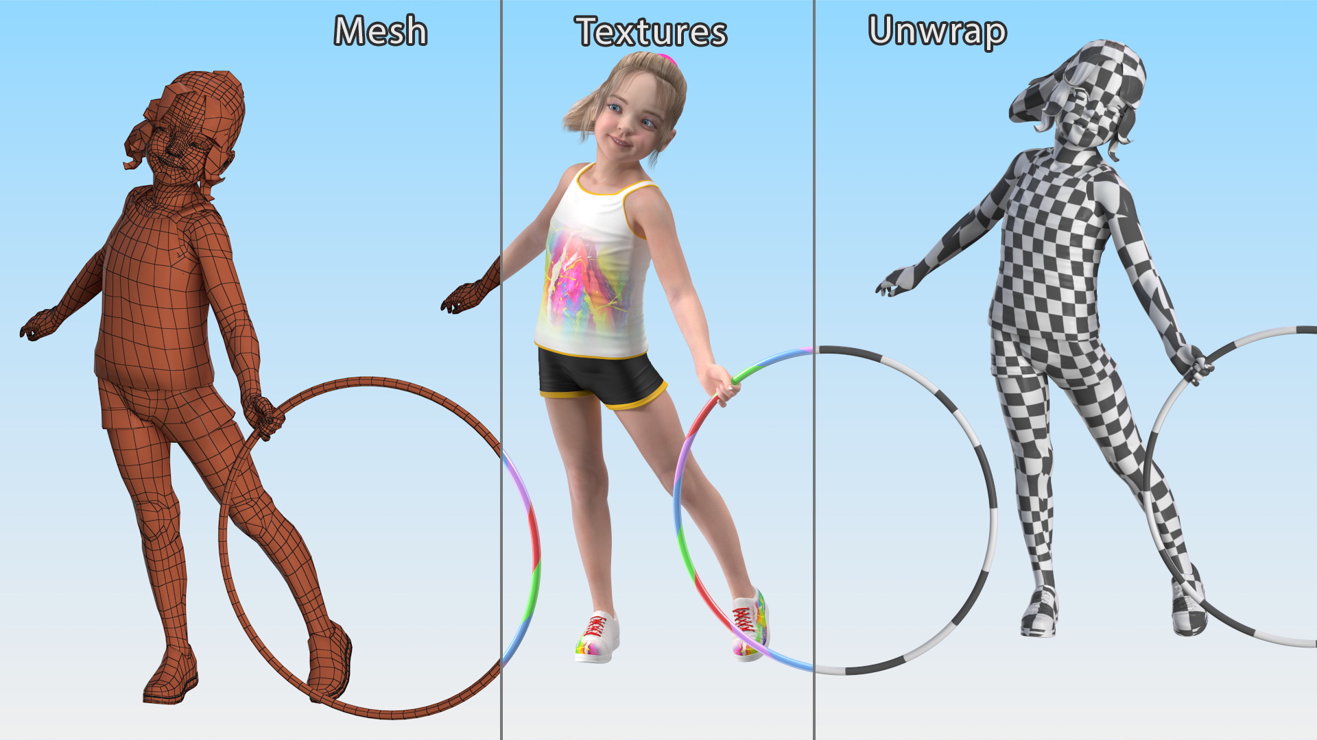 3D Sporty Little Girl Playing Hoop