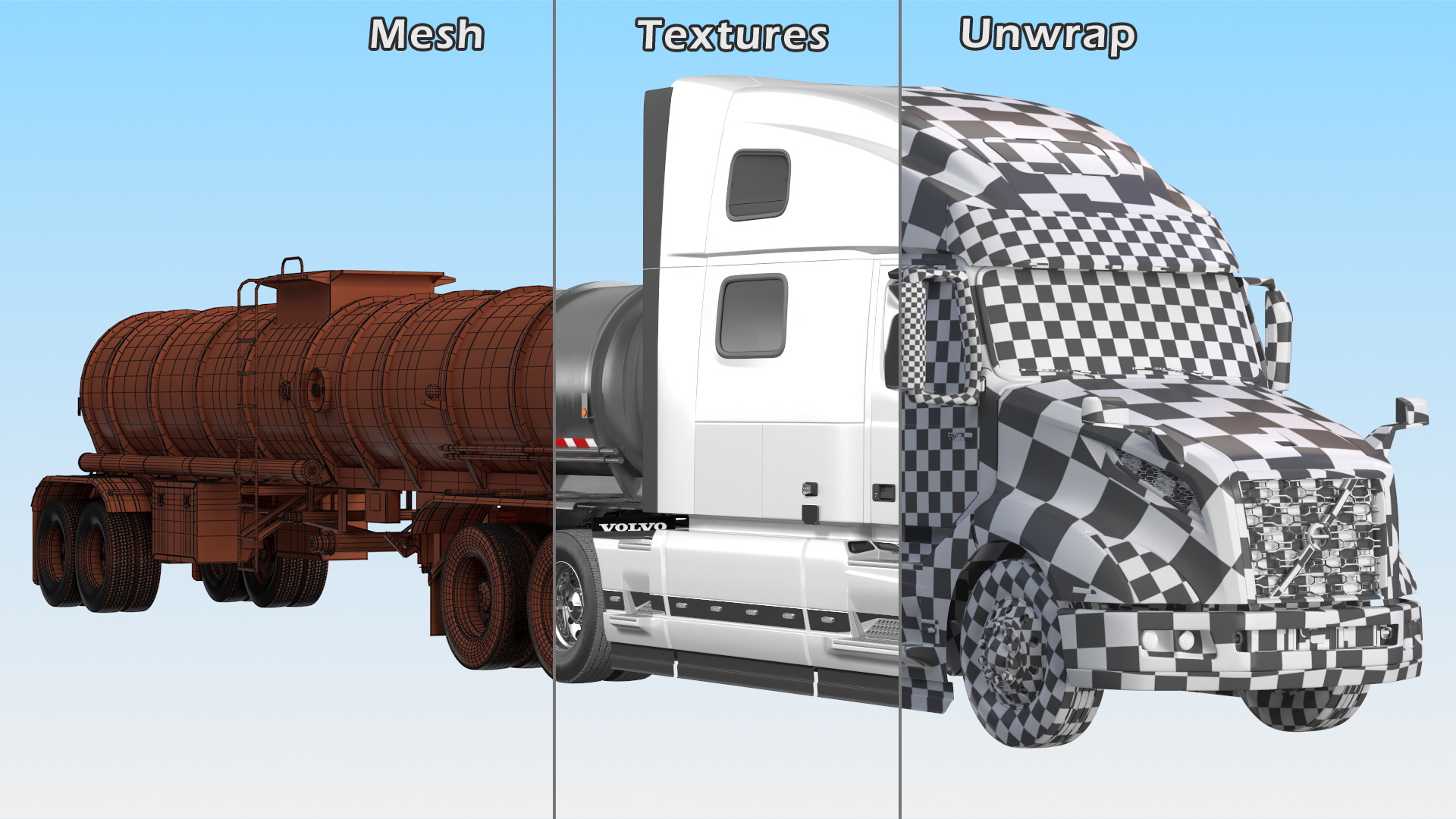 3D Volvo Truck with Tanker Trailer Rigged model