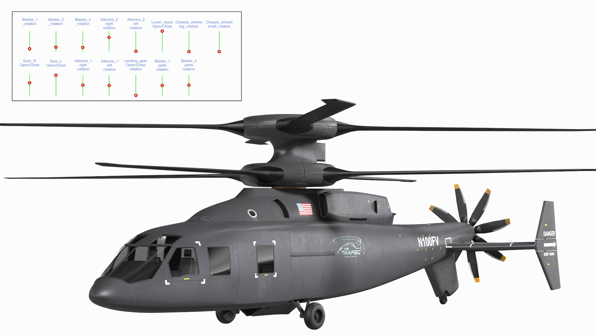 SB-1 Defiant Helicopter Rigged for Cinema 4D 3D model