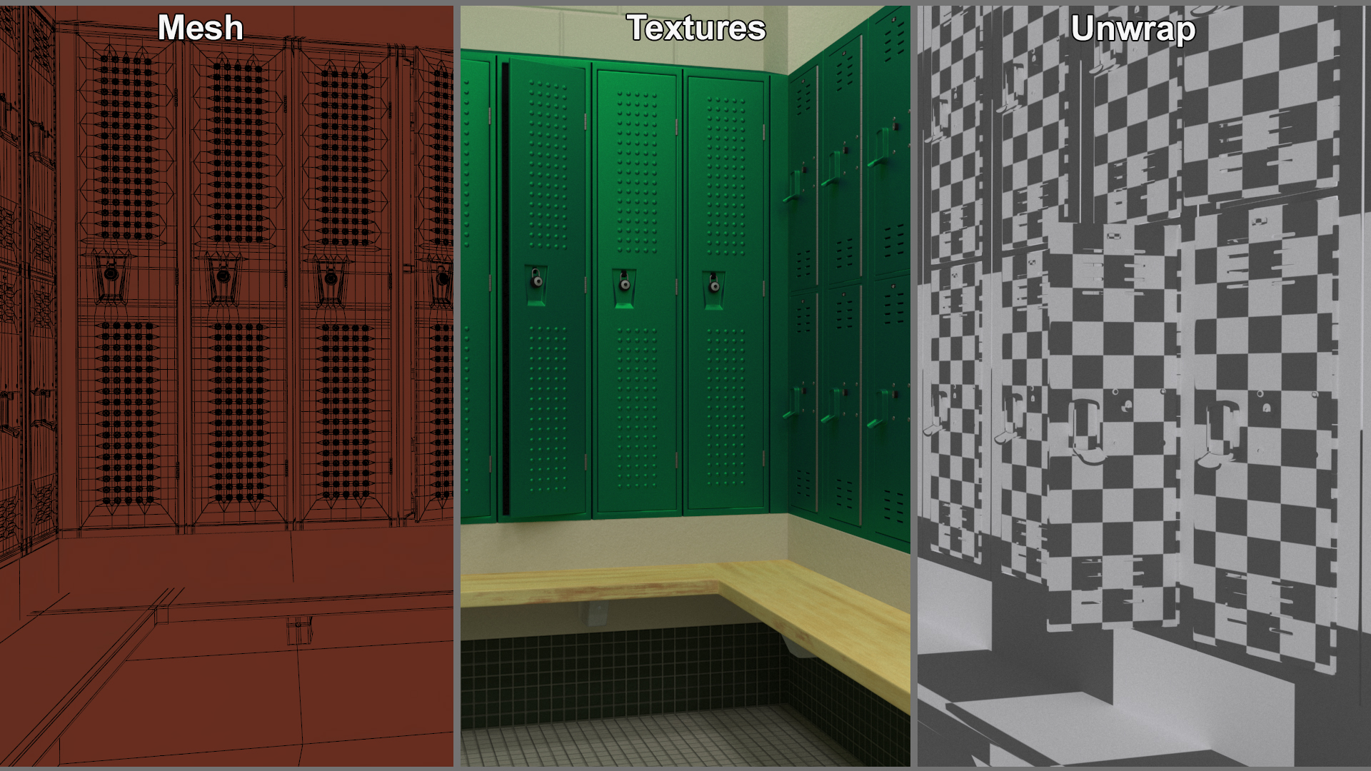 Metal Locker Boxes Room Green 3D model