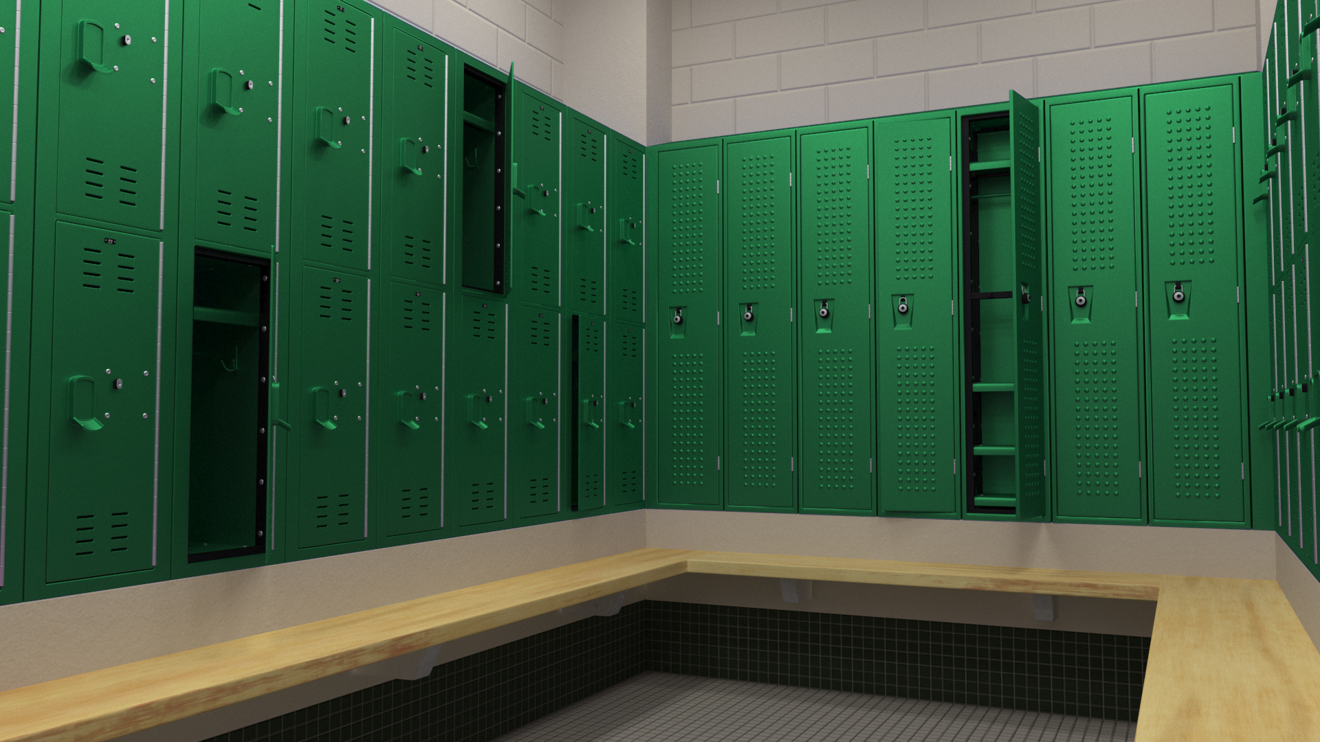 Metal Locker Boxes Room Green 3D model