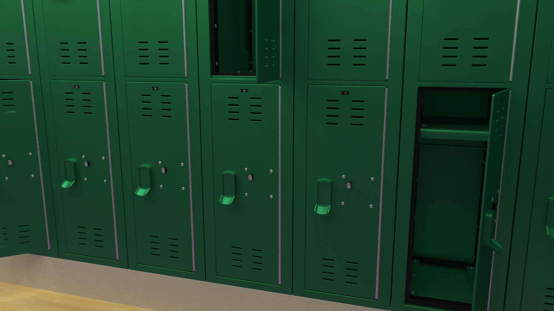 Metal Locker Boxes Room Green 3D model
