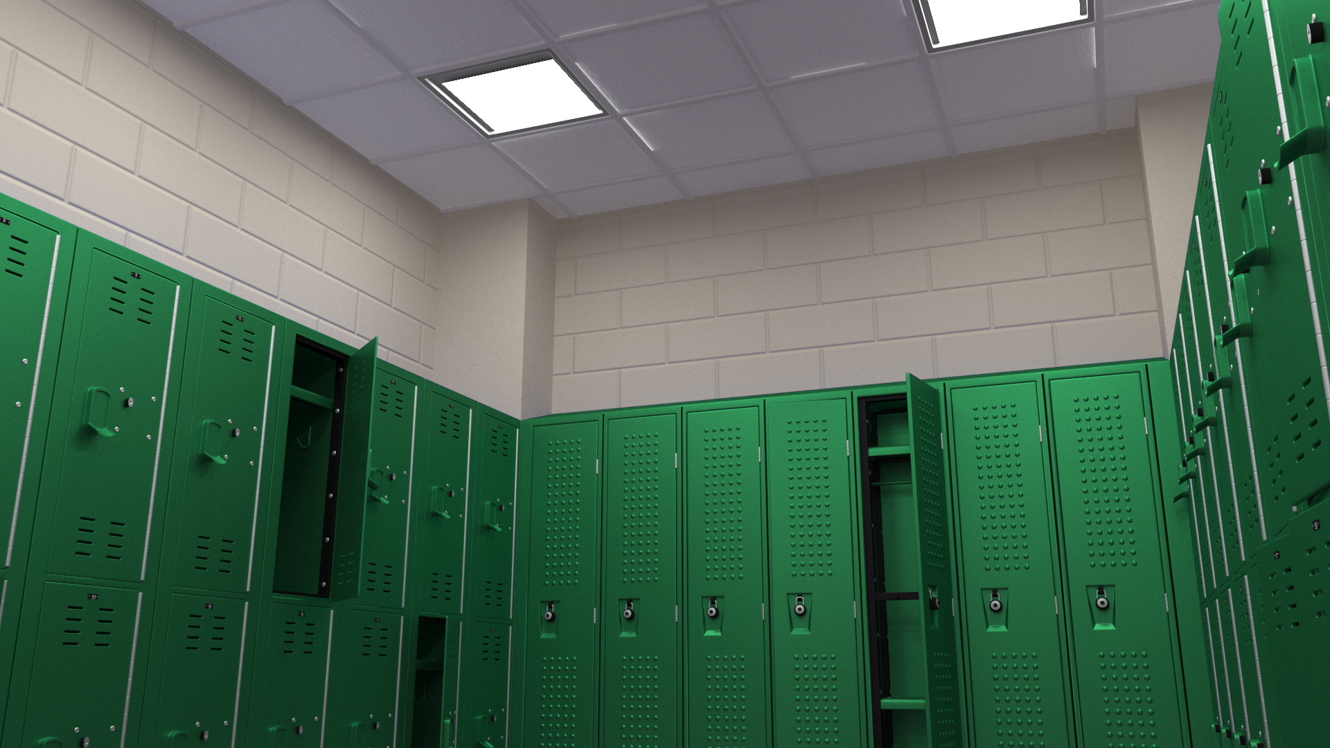 Metal Locker Boxes Room Green 3D model