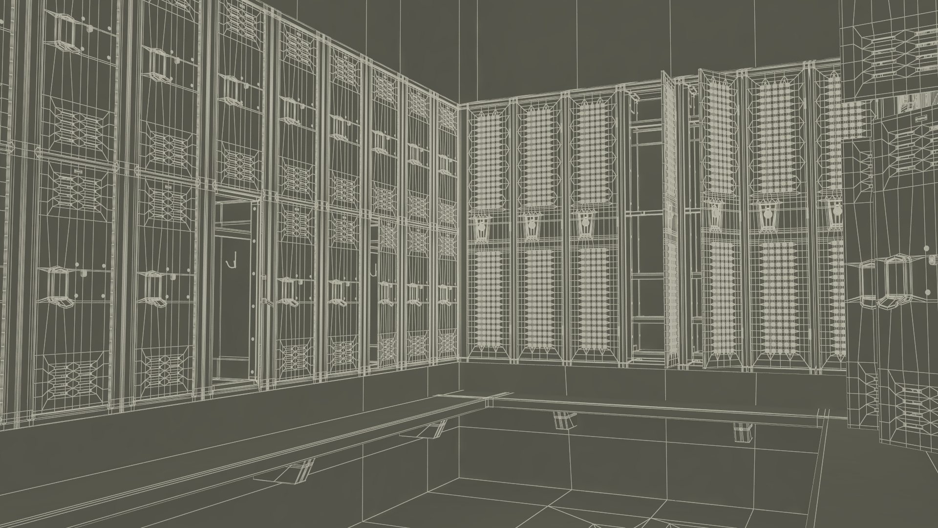 Metal Locker Boxes Room Green 3D model