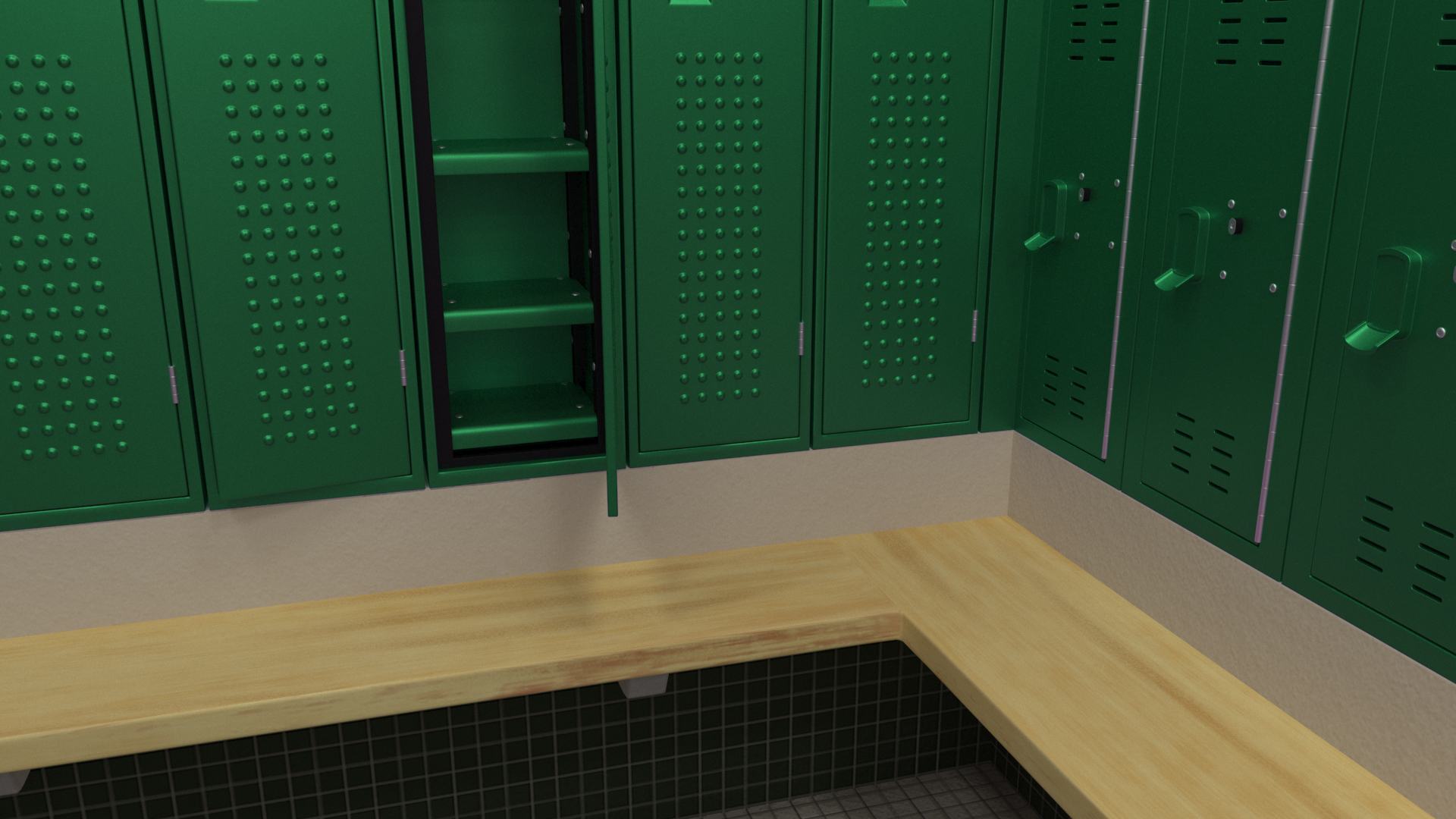 Metal Locker Boxes Room Green 3D model