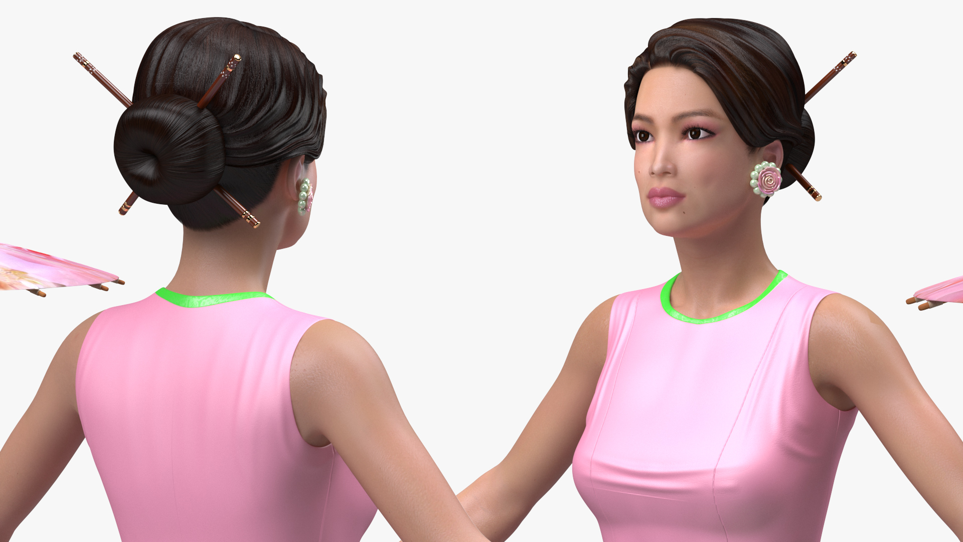 Asian Women Wearing Summer Dress Rigged 3D model