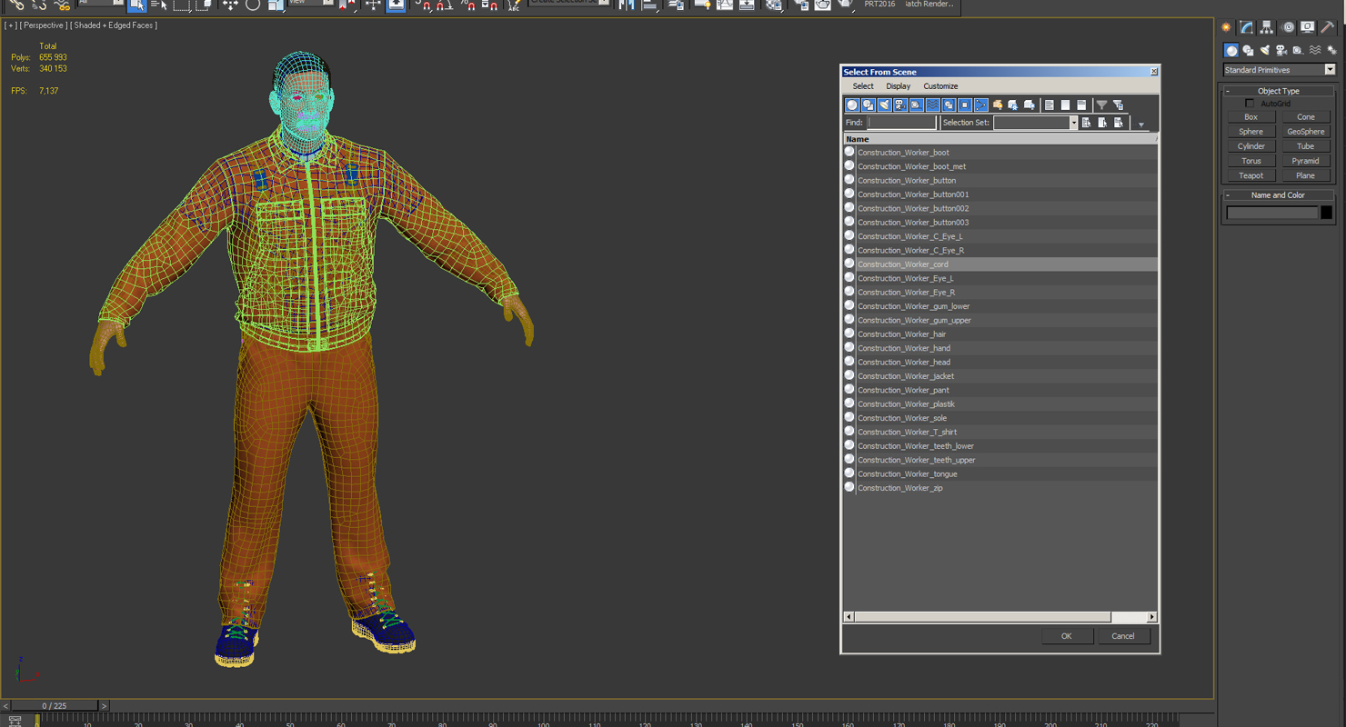 Builder Wearing Orange Long Sleeve Coveralls 3D model